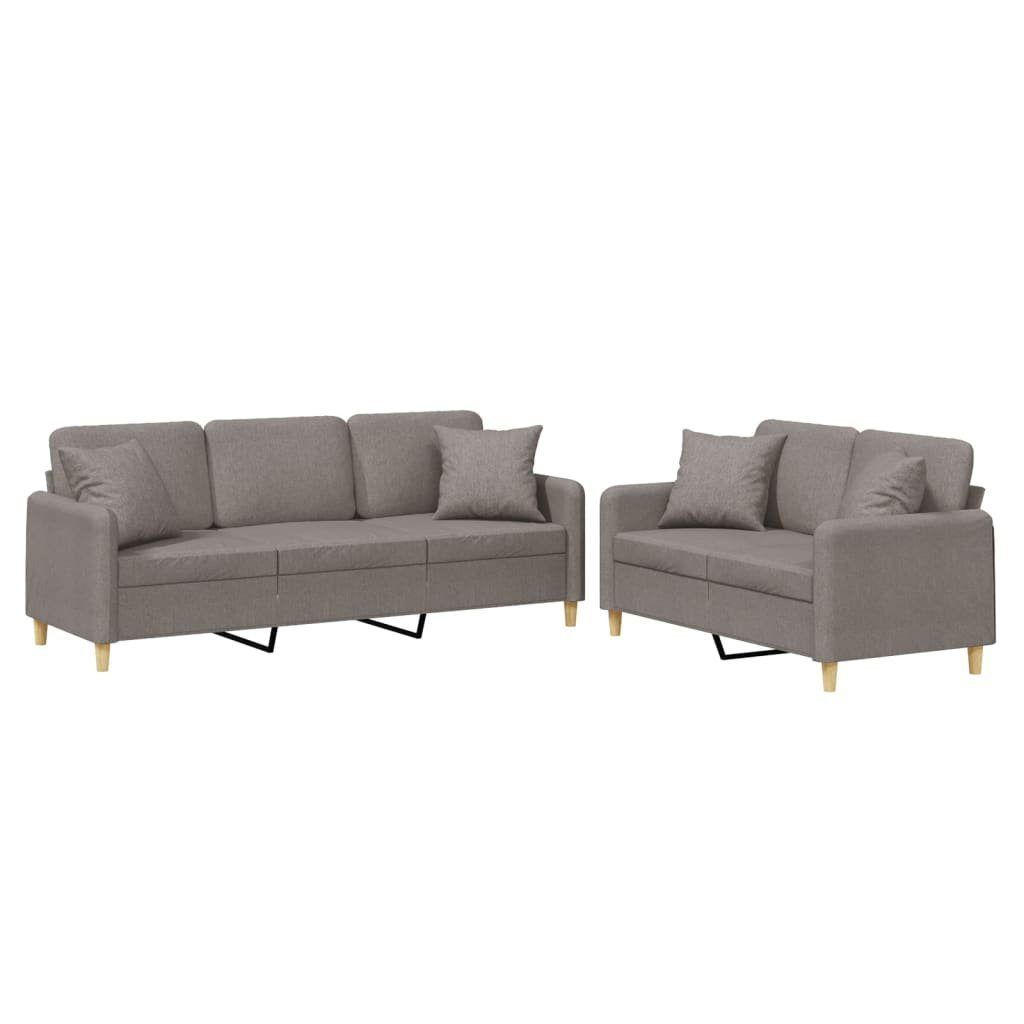 vidaXL Sofa 2-tlg. Sofagarnitur mit Kissen Taupe Stoff