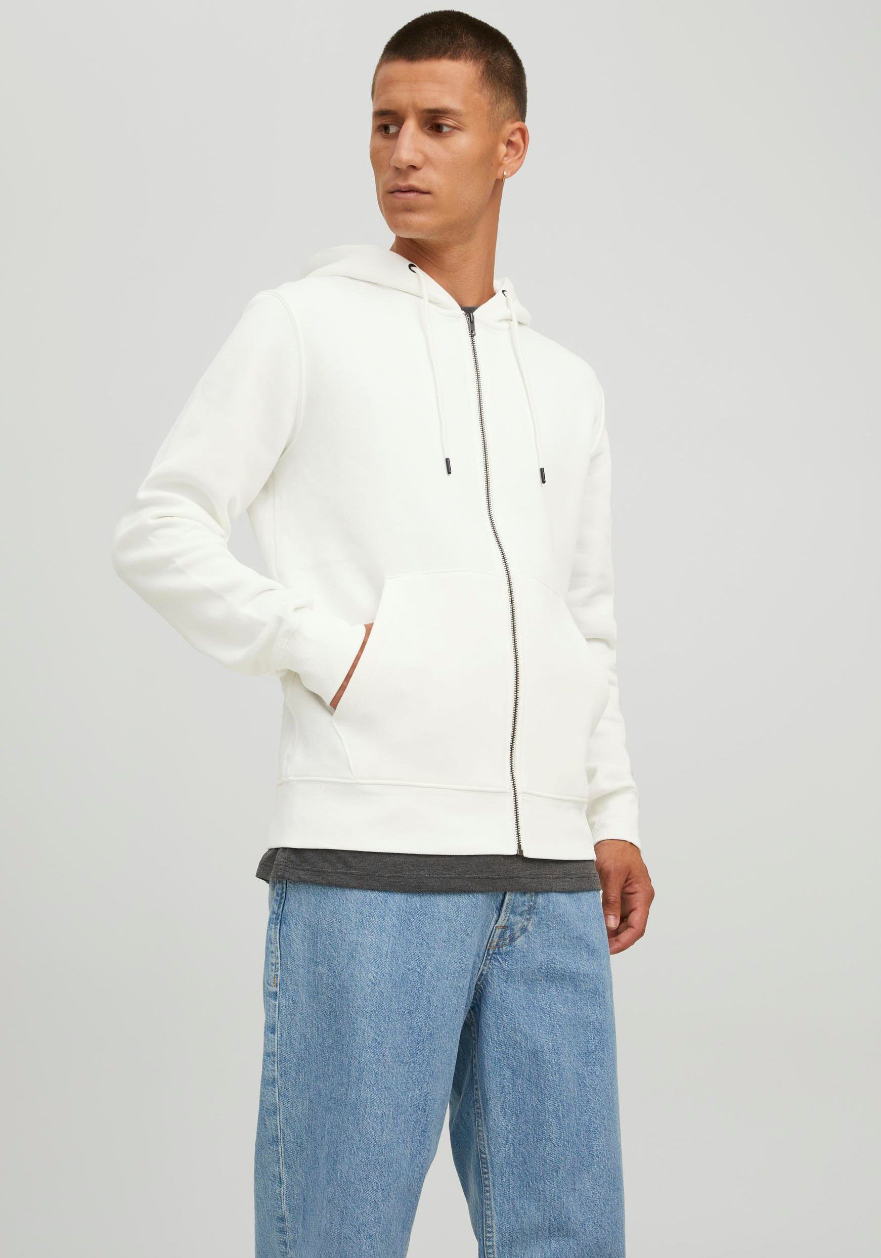 Sorgfältig ausgewählt Jack & Jones STAR SWEAT ZIP HOOD weiß Kapuzensweatjacke BASIC