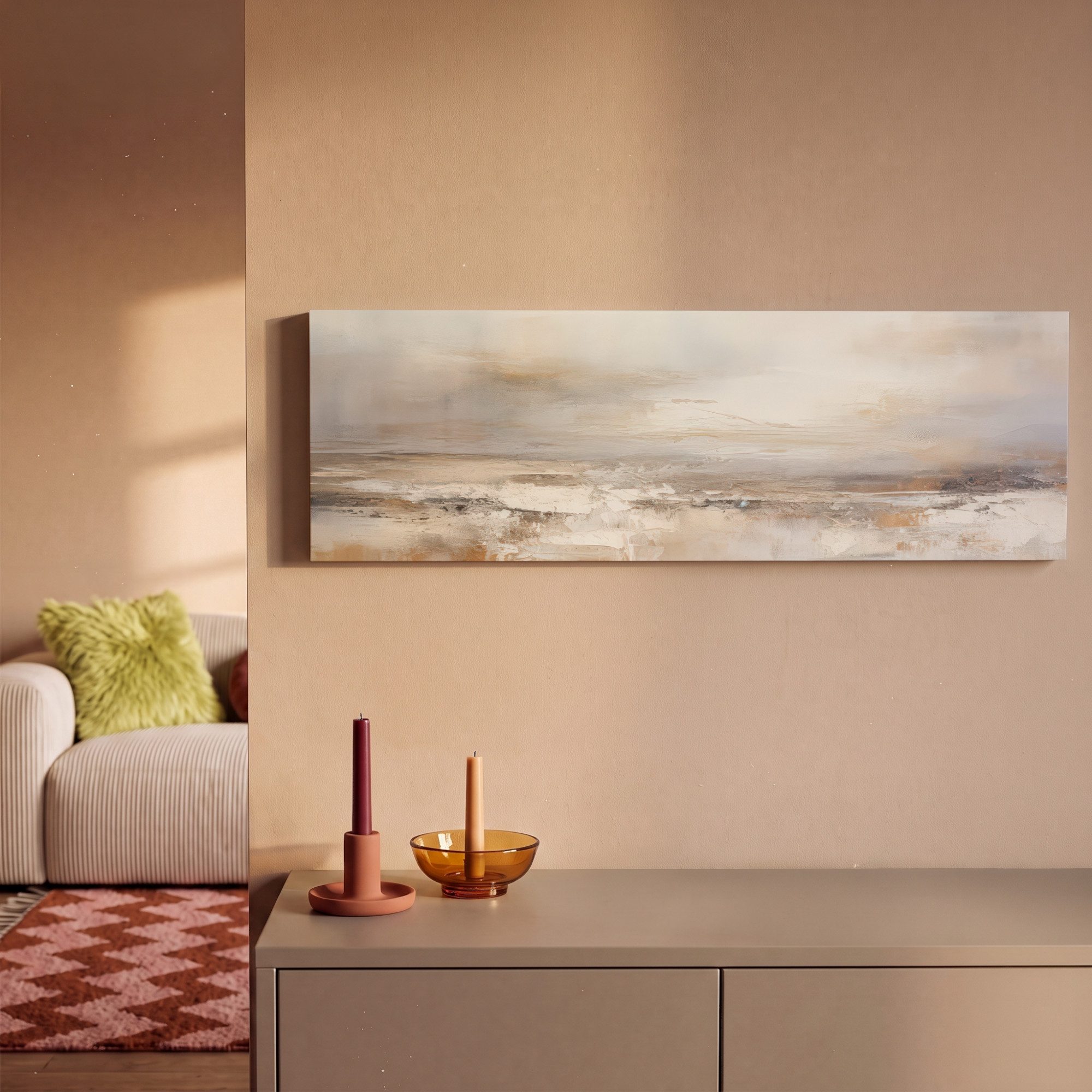 OneMillionCanvasses® Leinwandbild Panorama Kunst - Industriell - Grau - Braun - Abstrakt, Fotodruck (1 St), Schlafzimmer Deko Aesthetic, Bilder über Bett, 60x20 – Bild 2 von 5