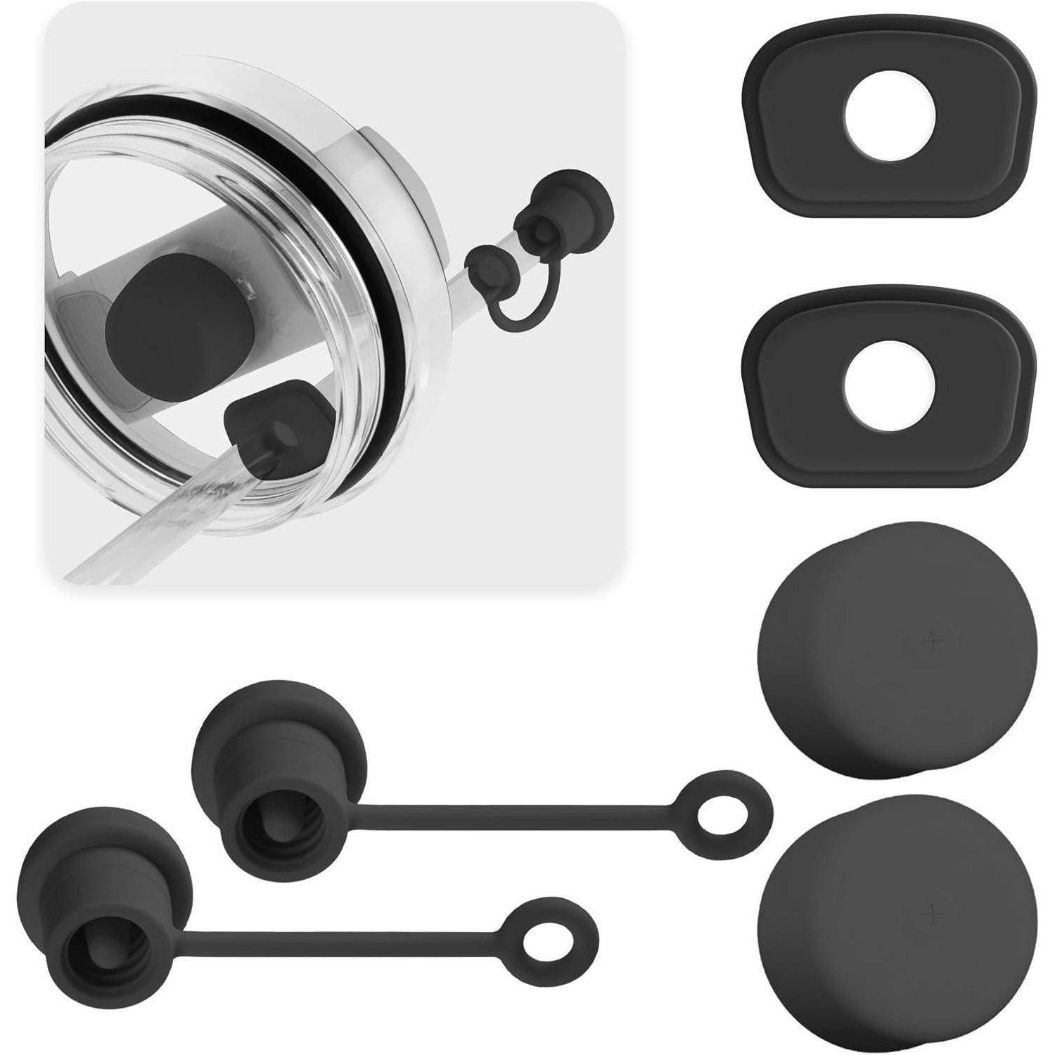 LuxusKollektion Trinkhalme Strohhalmabdeckung Silikon Auslaufschutz Tumbler 850ml Schwarz 6 Stück