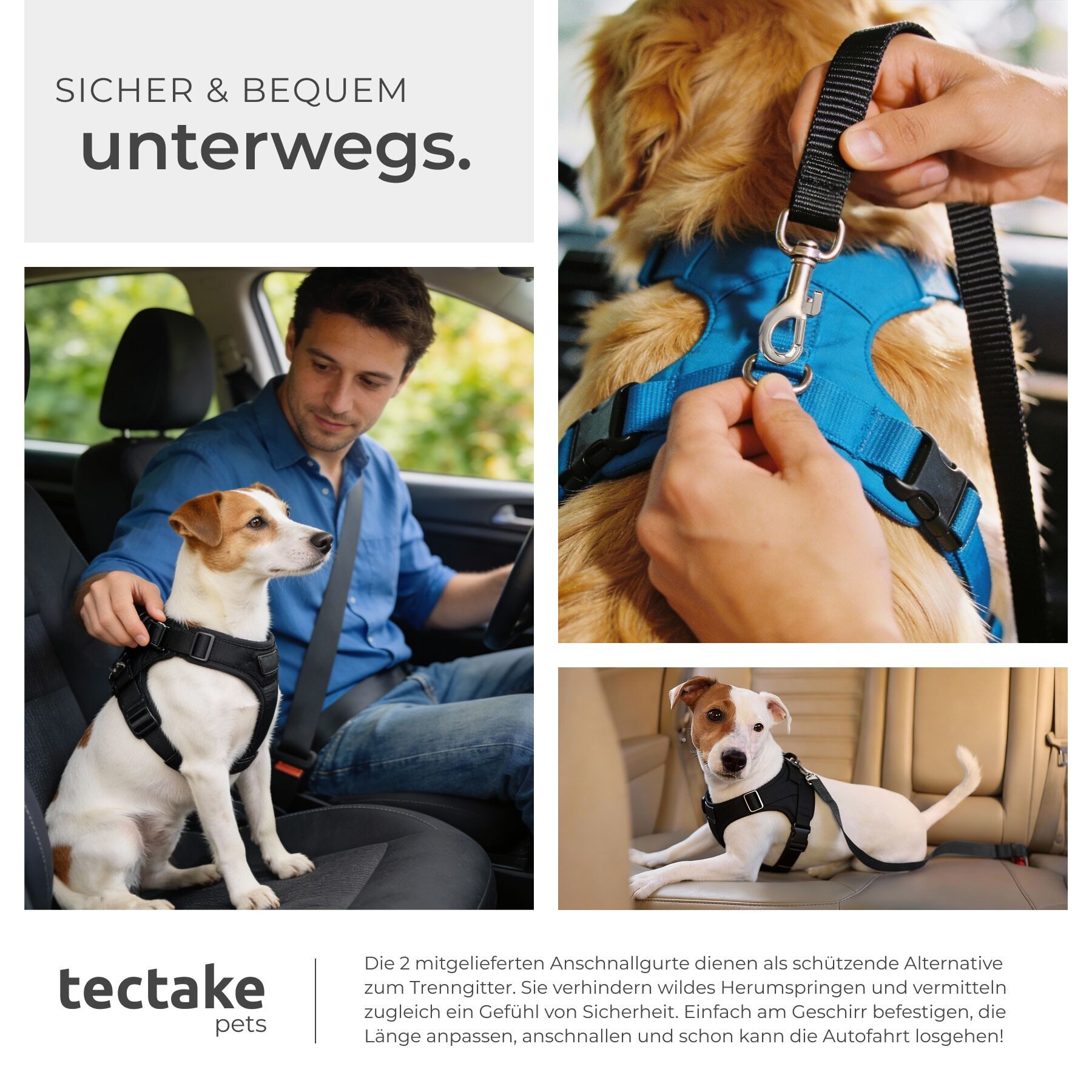 tectake Hundegitter Kofferraumtrenngitter breitenverstellbar mit Variabler Breite (Komplettset, 91,5 x 30,5 x 5 cm), Mobiler Kofferraumschutz mit einfachem Stecksystem, 2 Anschnallgurten
