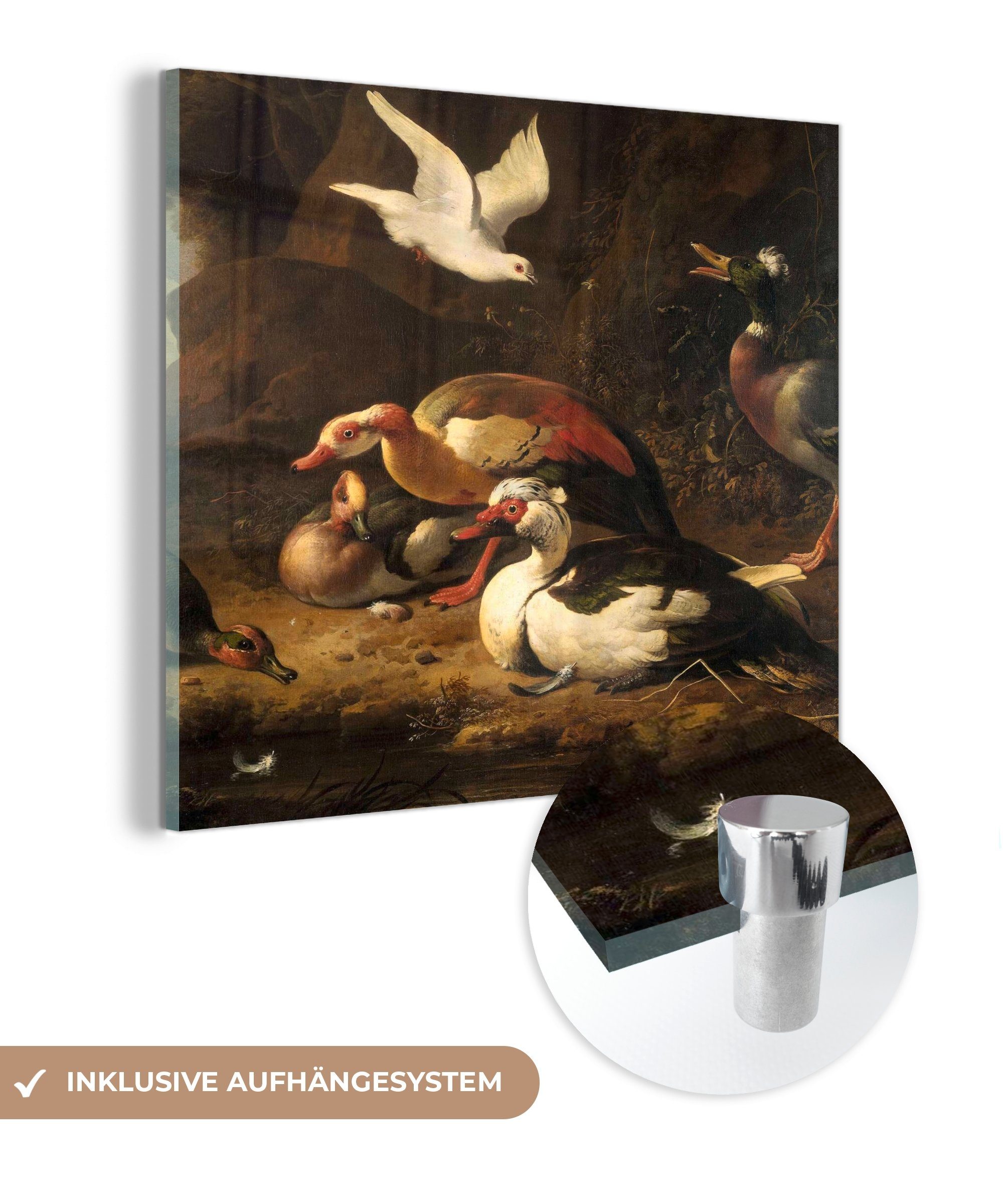 MuchoWow Acrylglasbild Enten - Gemälde von Melchior d'Hondecoeter, (1 St), Glasbilder - Bilder auf Glas Wandbild - Foto auf Glas - Wanddekoration