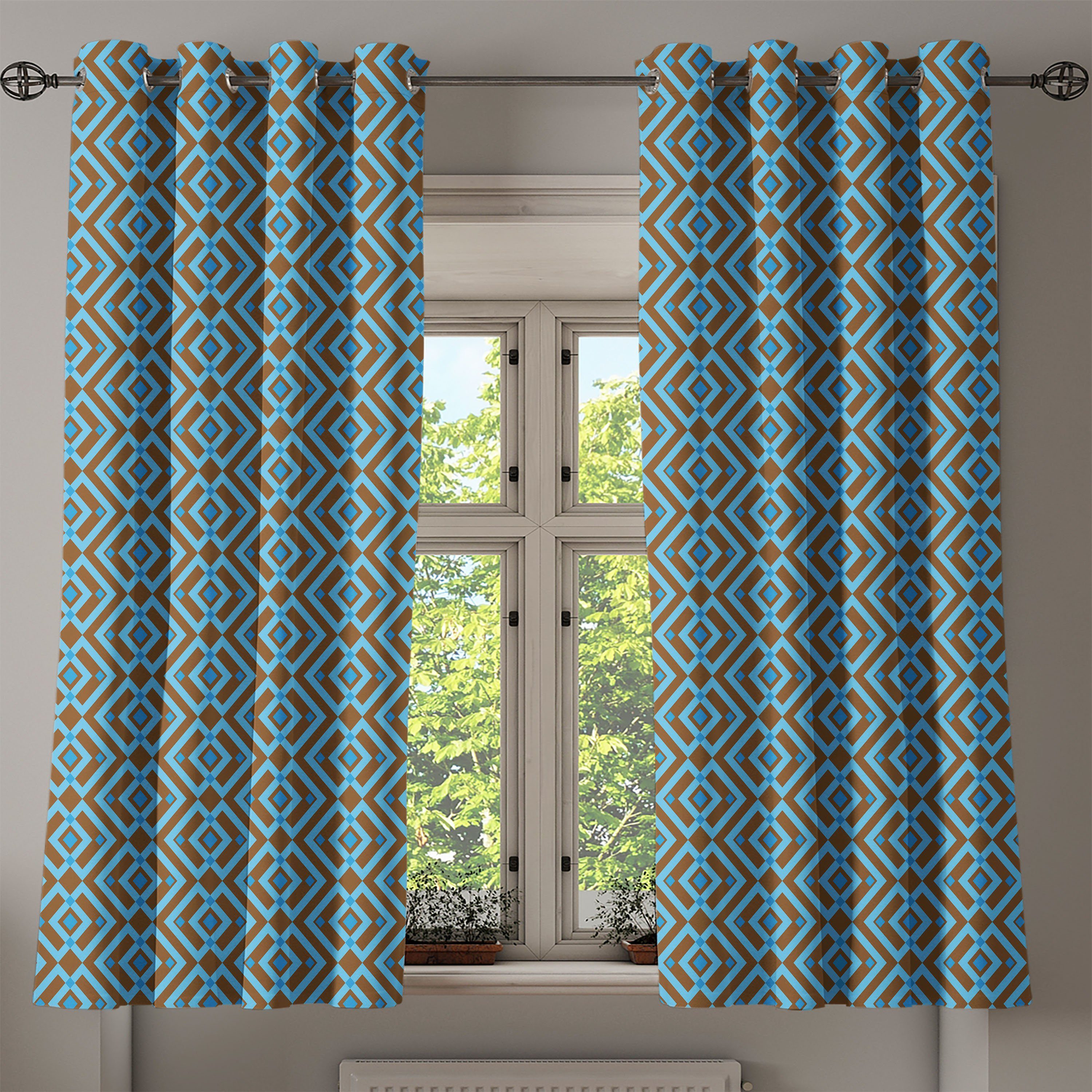 Gardine Dekorative 2-Panel-Fenstervorhänge für Schlafzimmer Wohnzimmer, Geometrisch Nested-Quadrat-Muster Abakuhaus