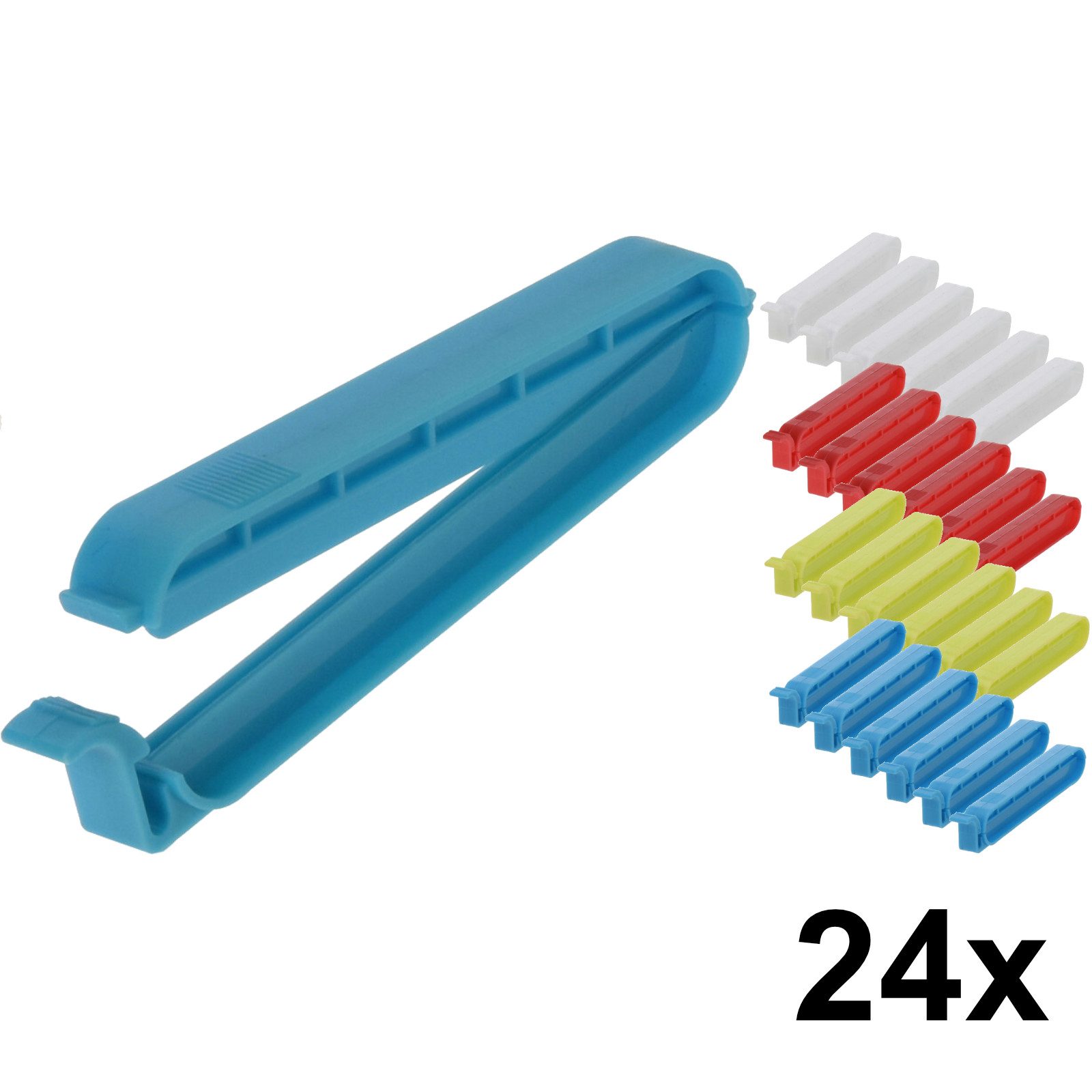 Koopman Verschlussklammer 3 x 8 er Clips Beutelclips Kunststoff 24er Set (Set, 24-tlg., Packung), 10cm lang, 6x Grün, 6x Rot, 6x Weiß, 6x Blau