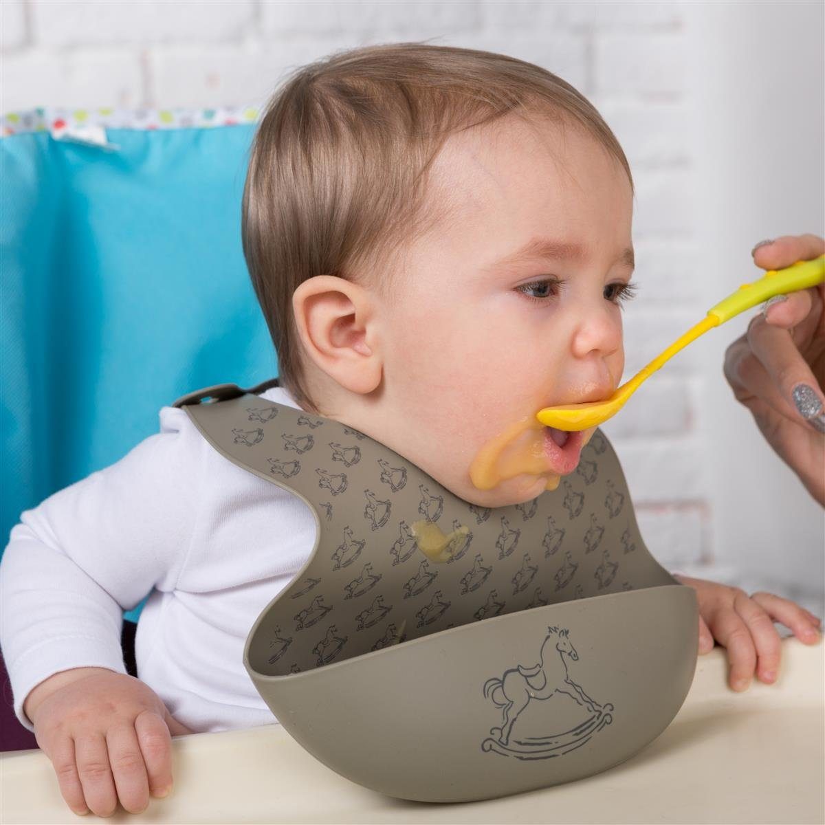 SEI Design Lätzchen Baby Lätzchen Silver BPA/PVC/BPP-frei Auffangschale Sage, mit