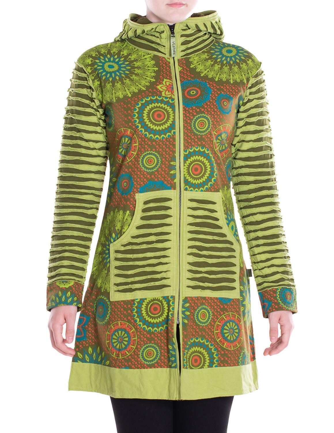 Vishes Kurzmantel Damen Mandala Blumen Jersey-Mantel Hippiemantel Kapuzenmantel Elfen, Hippie, Ethno Style