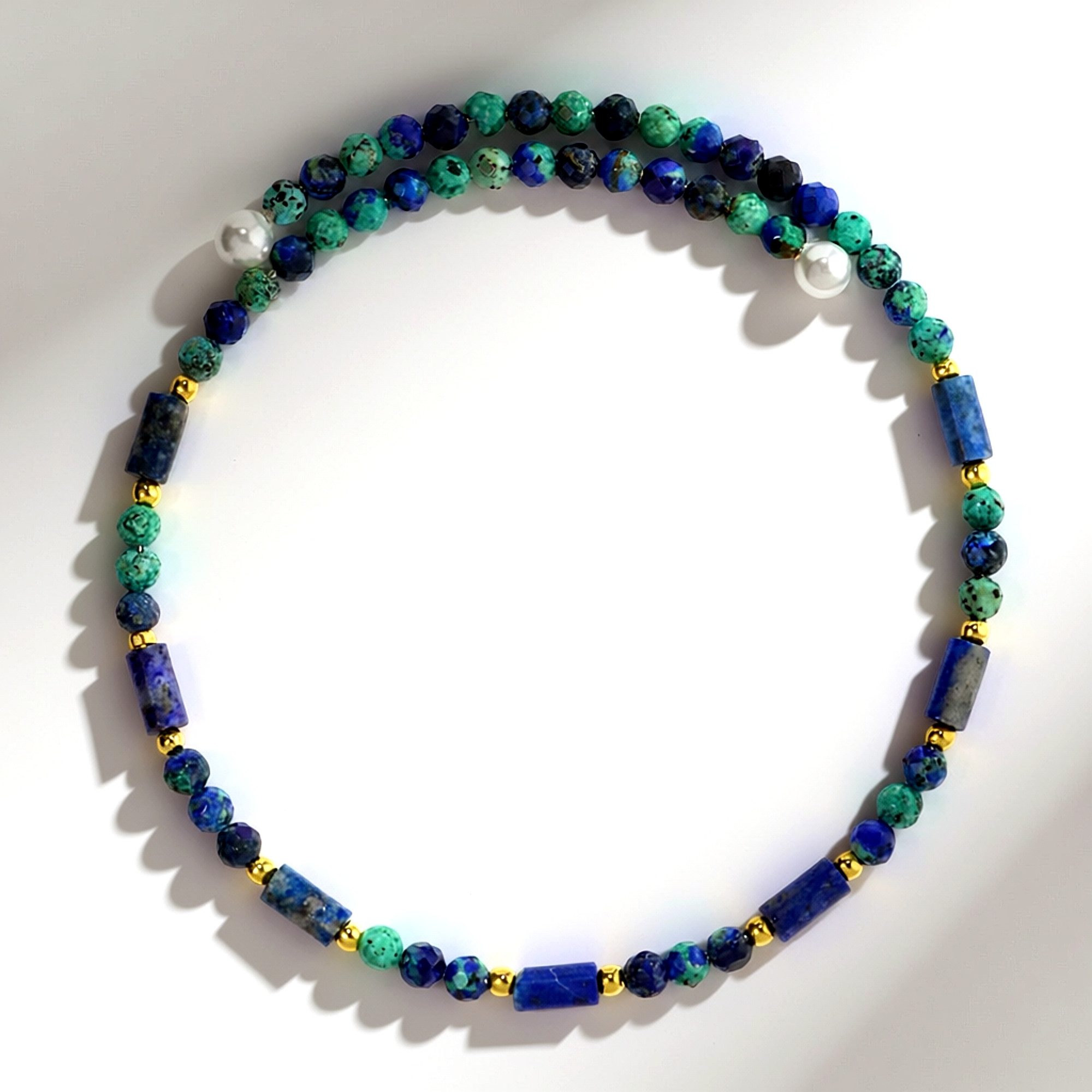 Cavill Armreif Lapislazuli Armband Damen mit Azurit, Goldener Hämatit, 15,66 ct (1-tlg)