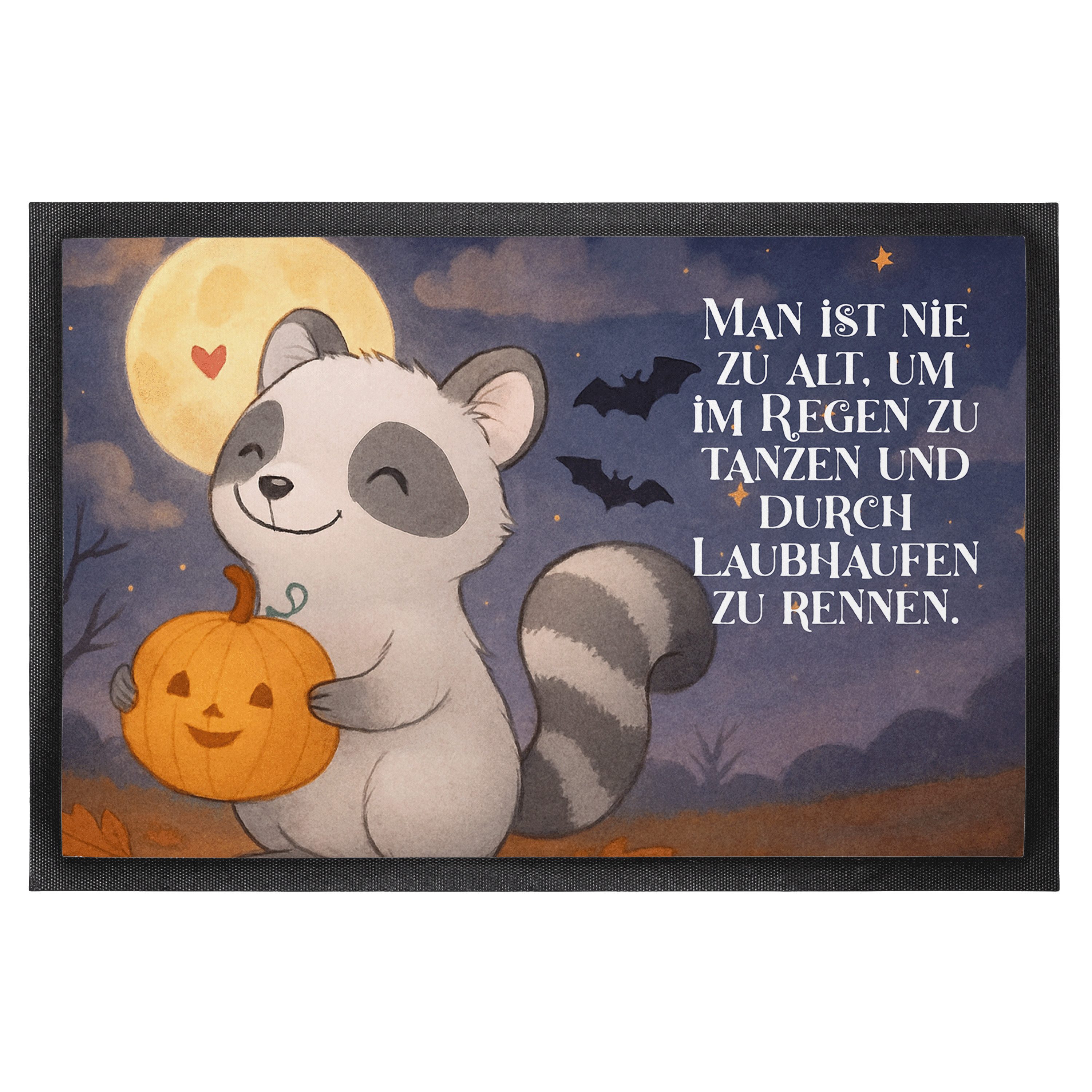 Mr. & Mrs. Panda Fußmatte Waschbär Kürbis Design, fußmatte 40 x 60 cm, Weiß, Trick Or Treat, De, rechteckig, Höhe: 40 mm, Halloween Trick Or Treat Fussmatte
