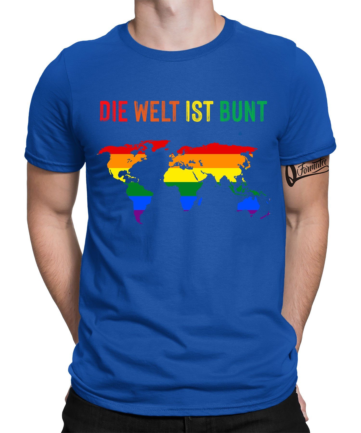 Quattro Formatee Kurzarmshirt Welt ist Bunt - Stolz Regenbogen LGBT Gay Pride Herren T-Shirt (1-tlg) Blau | T-Shirts