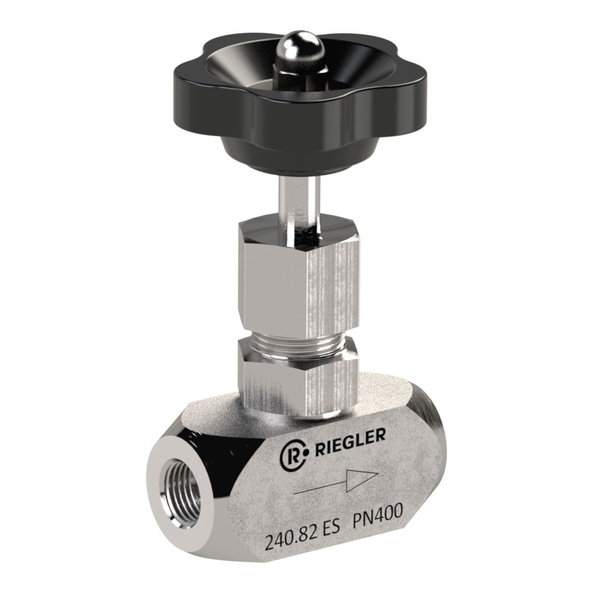 Verteiler Riegler Nadelventil, Edelstahl 1.4571, G 3/4, DN 10, PN max. 400 bar