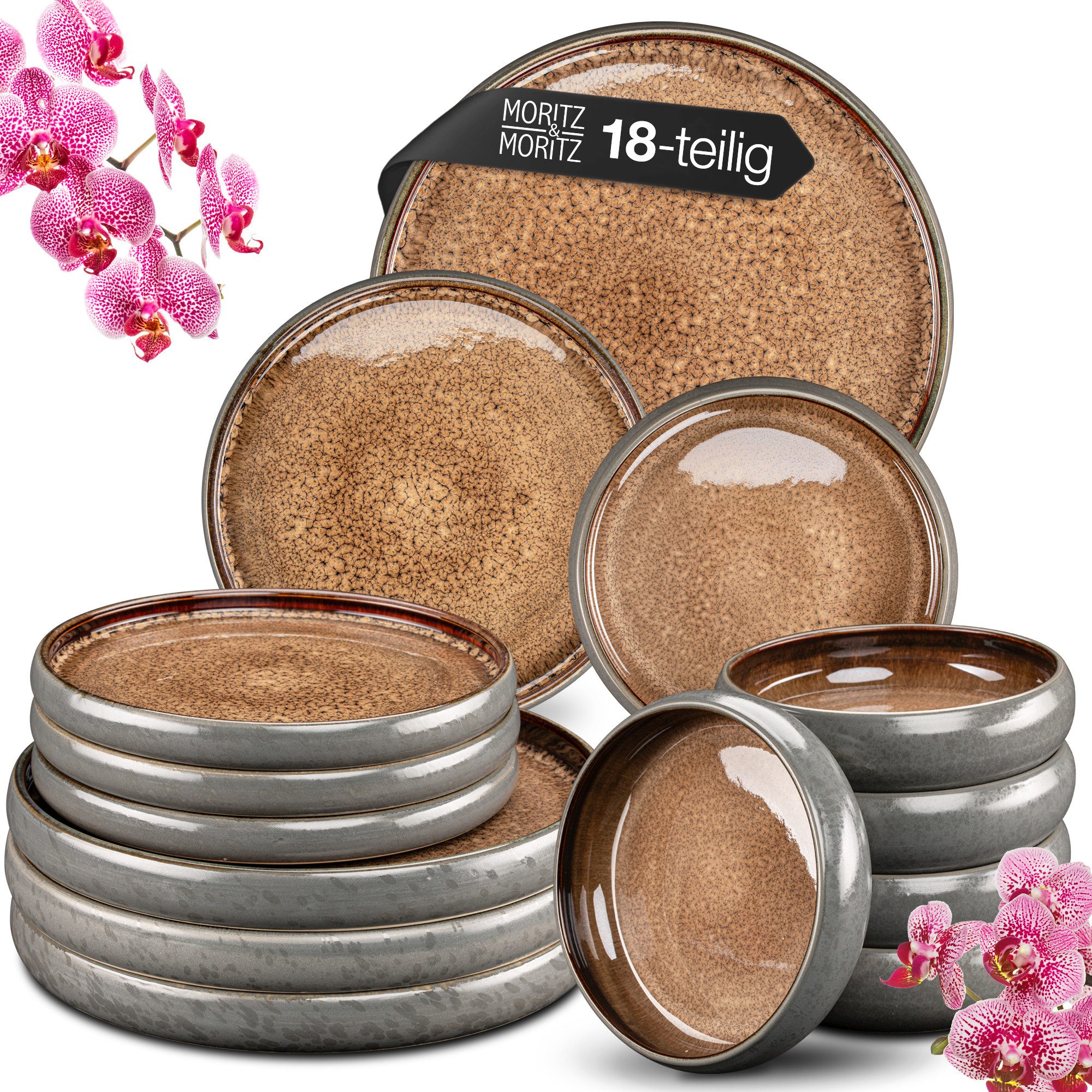 Moritz & Moritz Tafelservice SOLID Geschirrset Beige (18-tlg), 6 Personen, Steinzeug, Kombigeschirr für 6 Personen