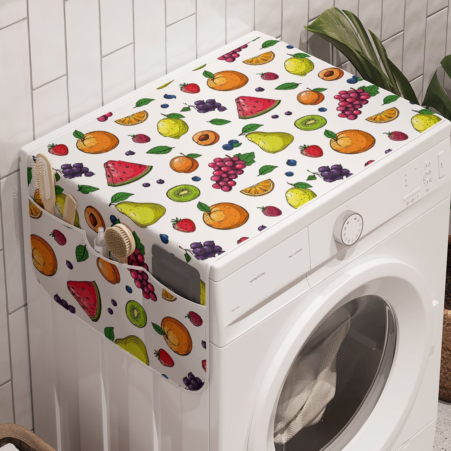 Abakuhaus Badorganizer Anti-Rutsch-Stoffabdeckung für Waschmaschine und Trockner, Obst Trauben Kiwi Watermelon Berry