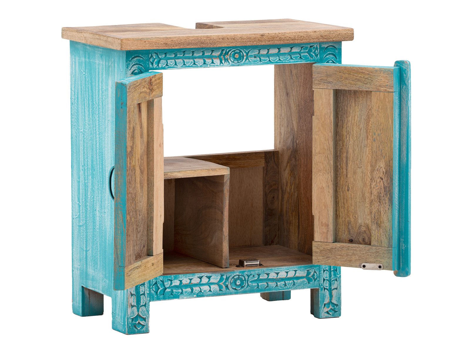 massivum Waschbeckenunterschrank Santa Cruz Massivholz Badschrank blau