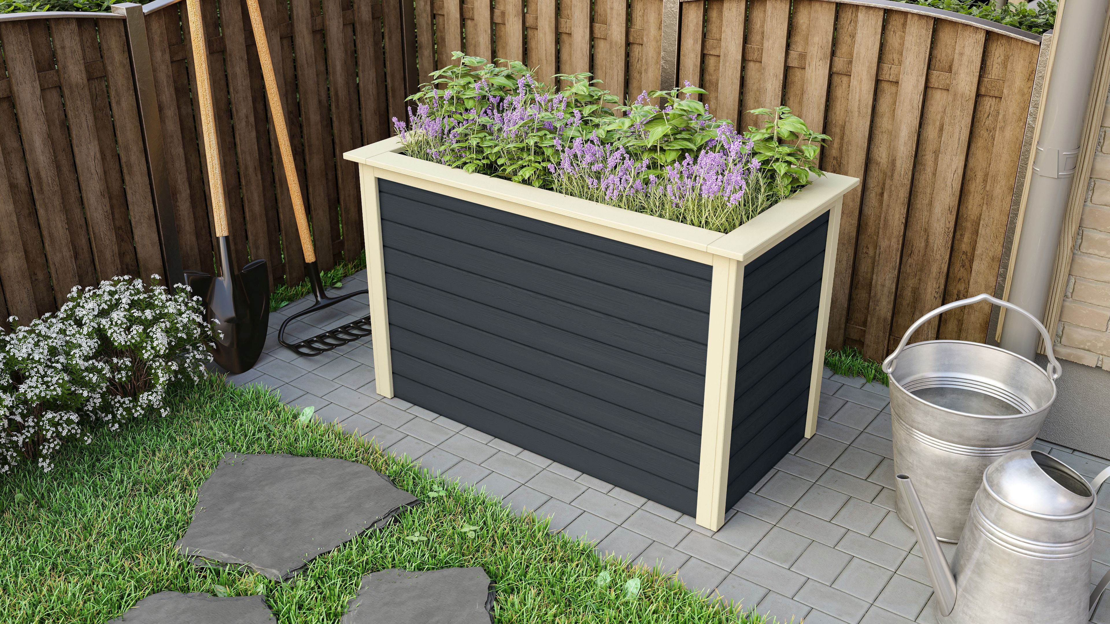 Karibu Hochbeet Hochbeet anthrazit, Nordische Fichte, wandstärke 19 mm