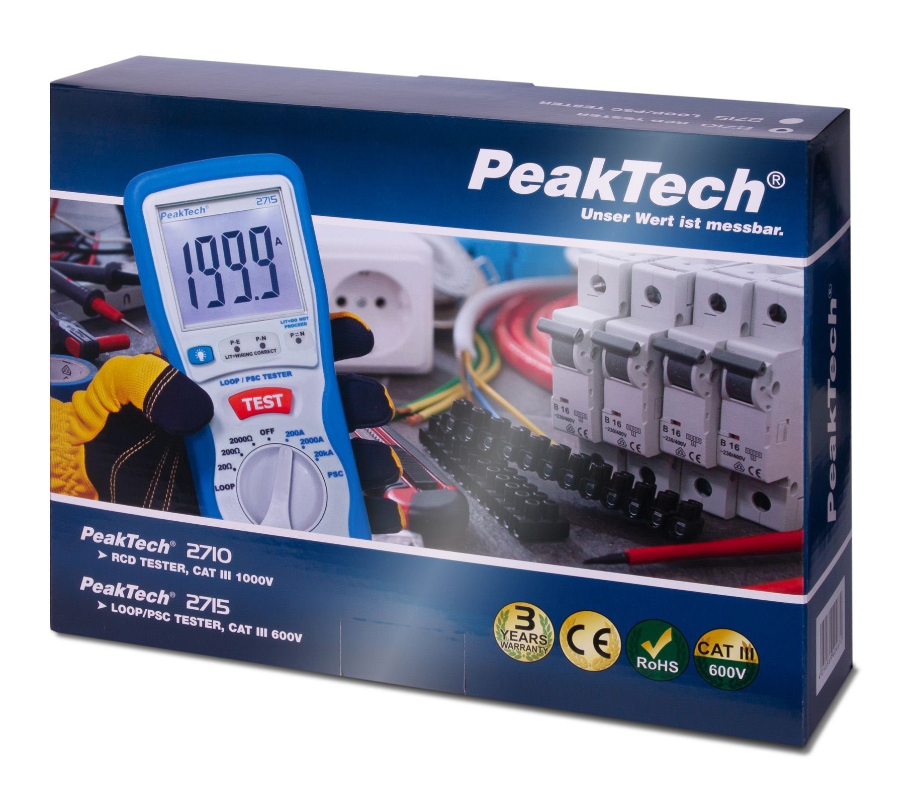 (1 P 2710: Auslösecharakteristik, Digitaler Tester PeakTech für PeakTech Spannungsprüfer FI St)