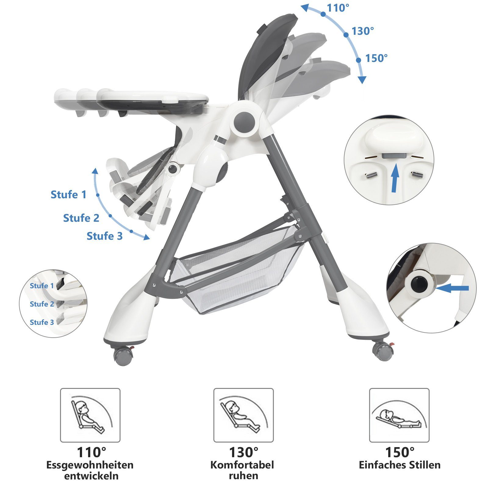 Babyhochstuhl, Hochstuhl Rückenlehne verstellbarer COSTWAY mit