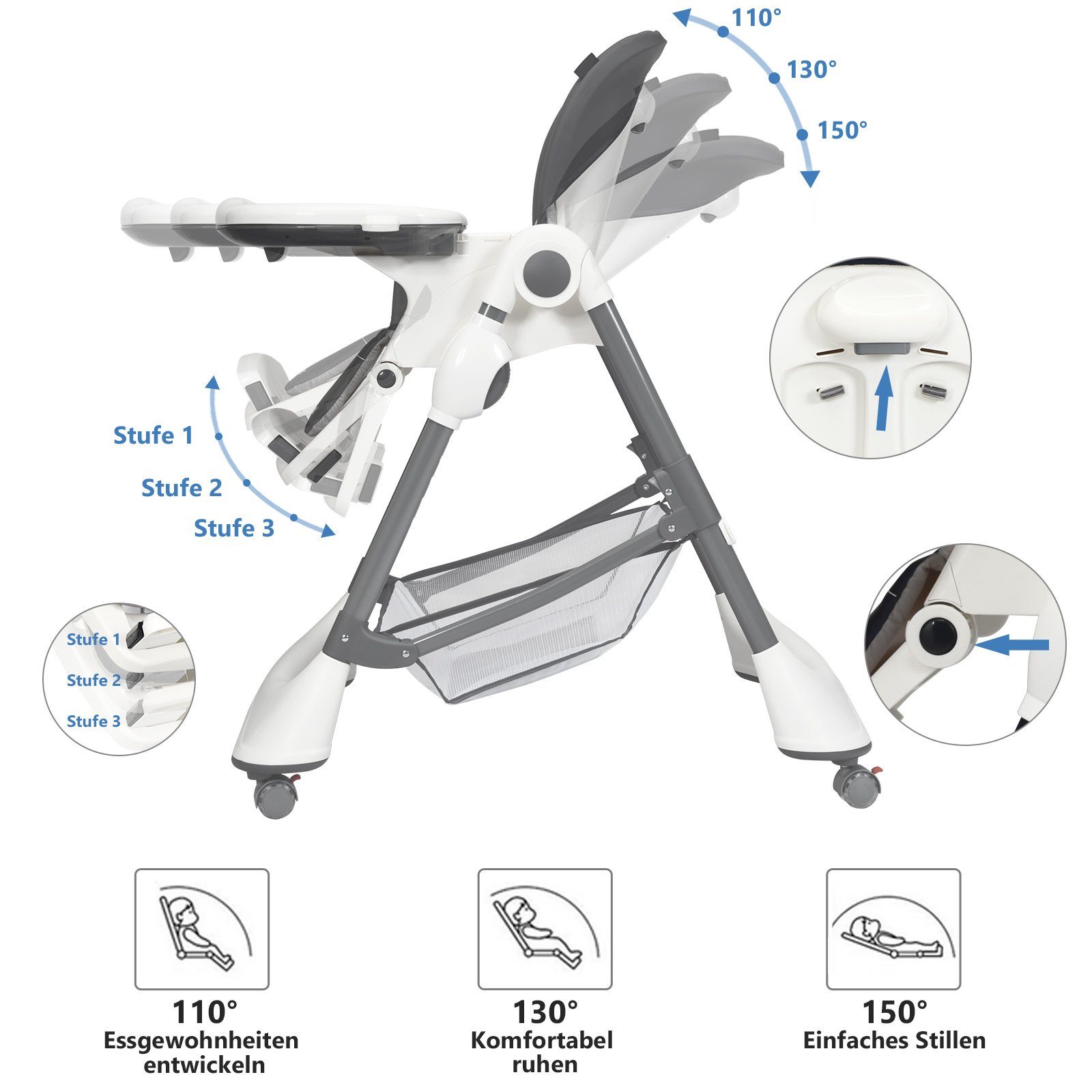 COSTWAY Hochstuhl Babyhochstuhl, mit verstellbarer Rückenlehne günstig online kaufen