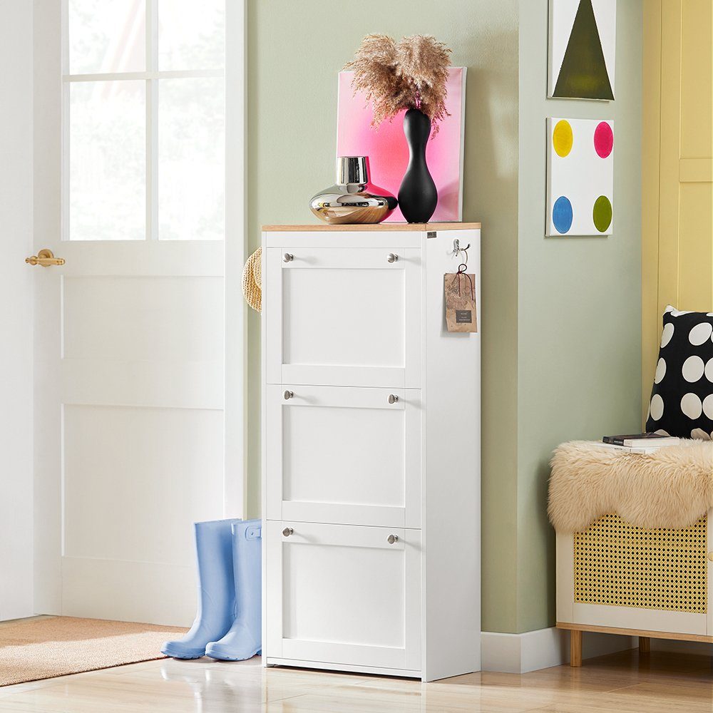 SoBuy Schuhschrank FSR144 Schuhkipper mit 3 Klappen Schuhablage Schuhkommode mit 2 Haken Weiß – Bild 4 von 5