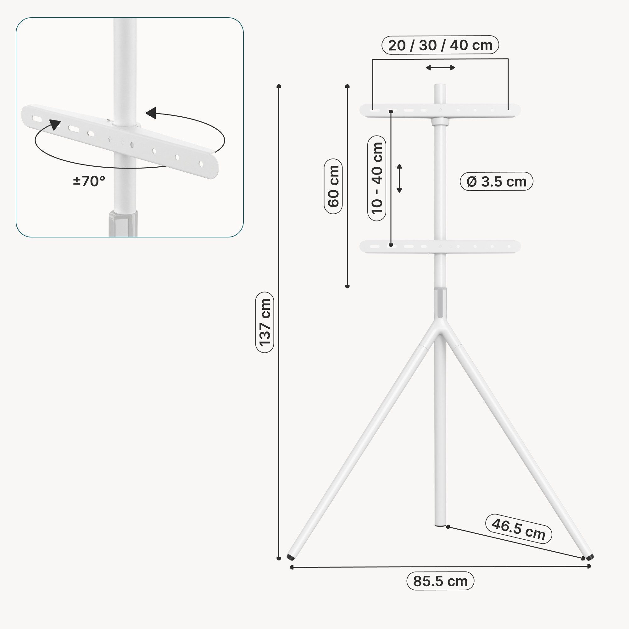 pro.tec TV-Ständer, (bis 65 Zoll, »Valle« max. 65 Zoll Metall 137 x 85,5 x 46,5 cm Weiß)