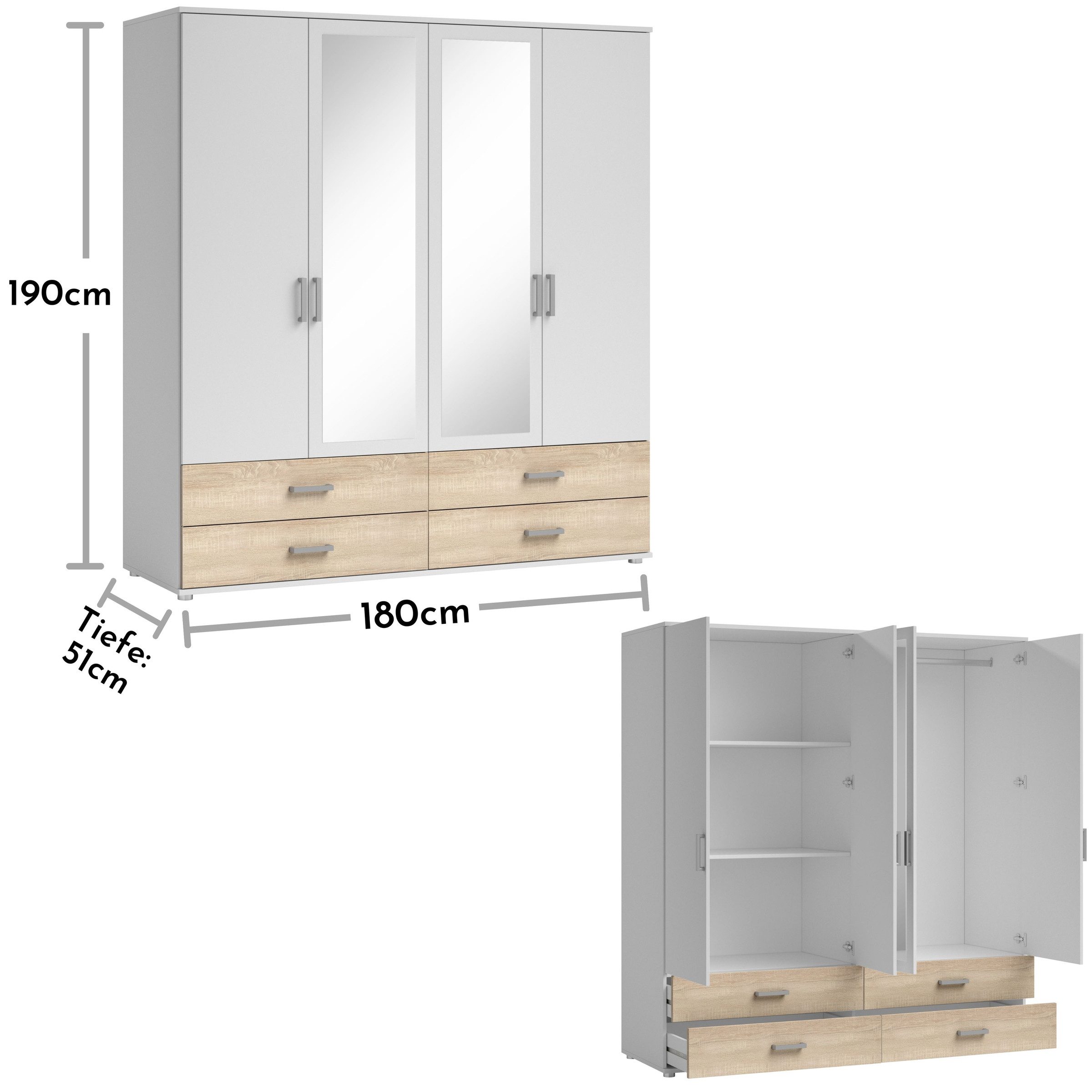 Pol-Power Kleiderschrank 180 x 190 x 51 cm (B/H/T)