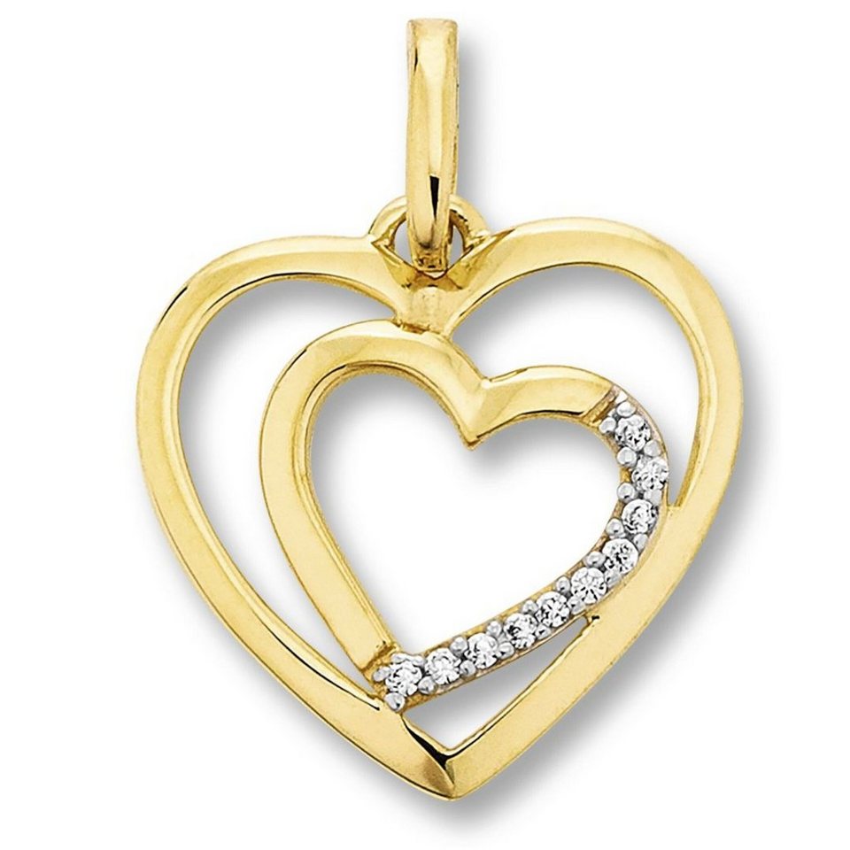 ONE ELEMENT Kettenanhänger Zirkonia Herz Herz Anhänger aus 333 Gelbgold, Damen  Gold Schmuck Herz, Mit Liebe gefertigt aus 333 Gelbgold