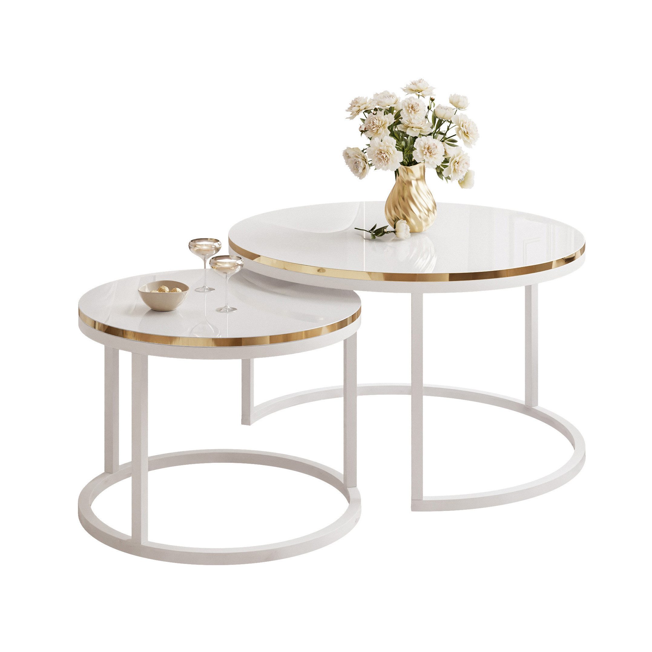 Lookway Couchtisch SOLEIL 2in1 HOCHGLANZ Runder Couchtisch mit Ablage (2er günstig online kaufen