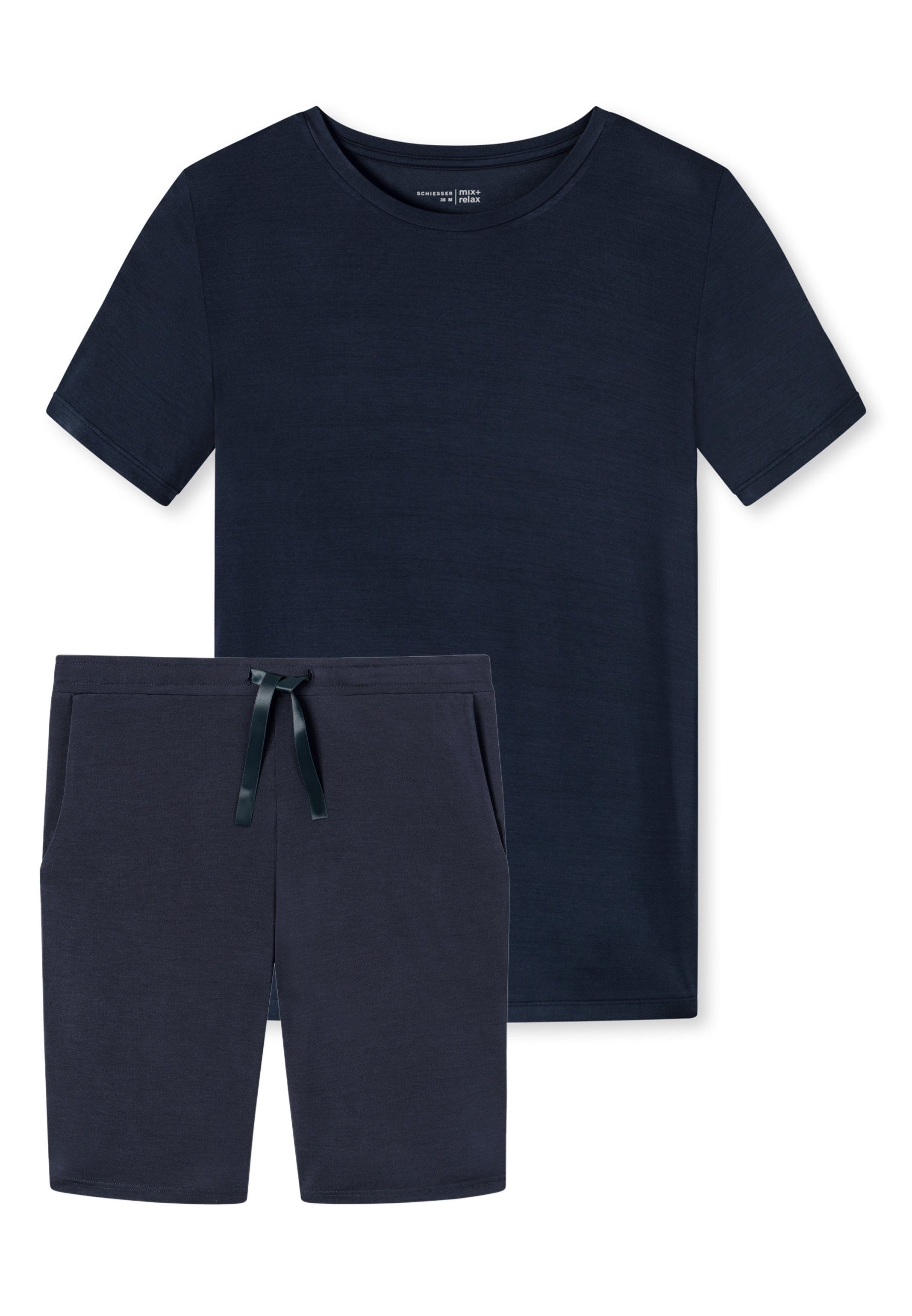 2 T-Shirt Schlafanzug - Hose Lounge tlg) Bermuda (Set, und Modal Schiesser Set im Pyjama