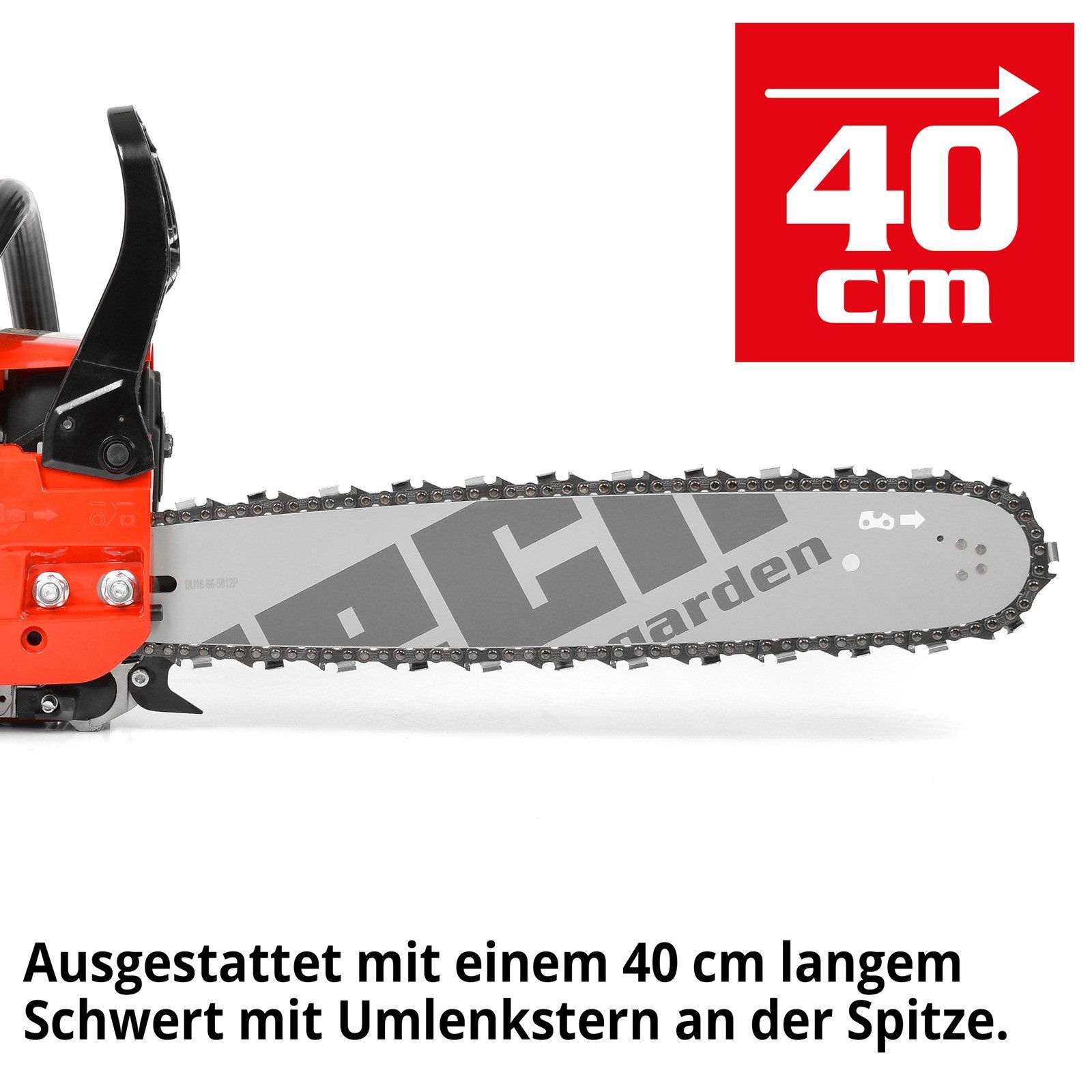 Hecht Benzin-Kettensäge 45 Set 3-tlg. mit Forstschutzhelm und Ersatzkette, 47 cm Schwertlänge