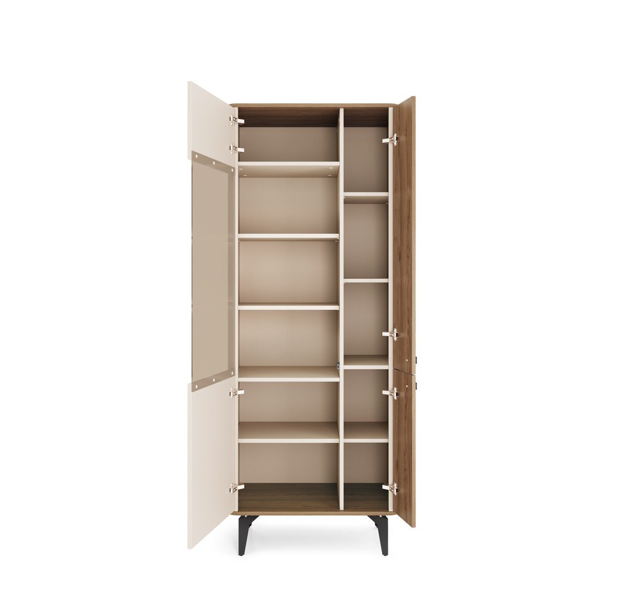 yourhouse24 Vitrine ELENA 73 cm Eiche 2-türig mit Glas Japandi Wohnzimmerschrank Highboard