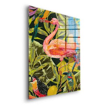 DOTCOMCANVAS® Acrylglasbild Dschungelflamingo - Acrylglas, Acrylglasbild Dschungel Flamingo Tropisch exotisch Tiere Wandbild