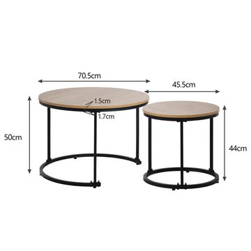 autolock Couchtisch Wohnzimmer Runde Nesting Beistelltisch 2 Runde Beistelltisch, moderner Beistelltisch aus Massivholz, rund, kompakt, 50 cm hoch