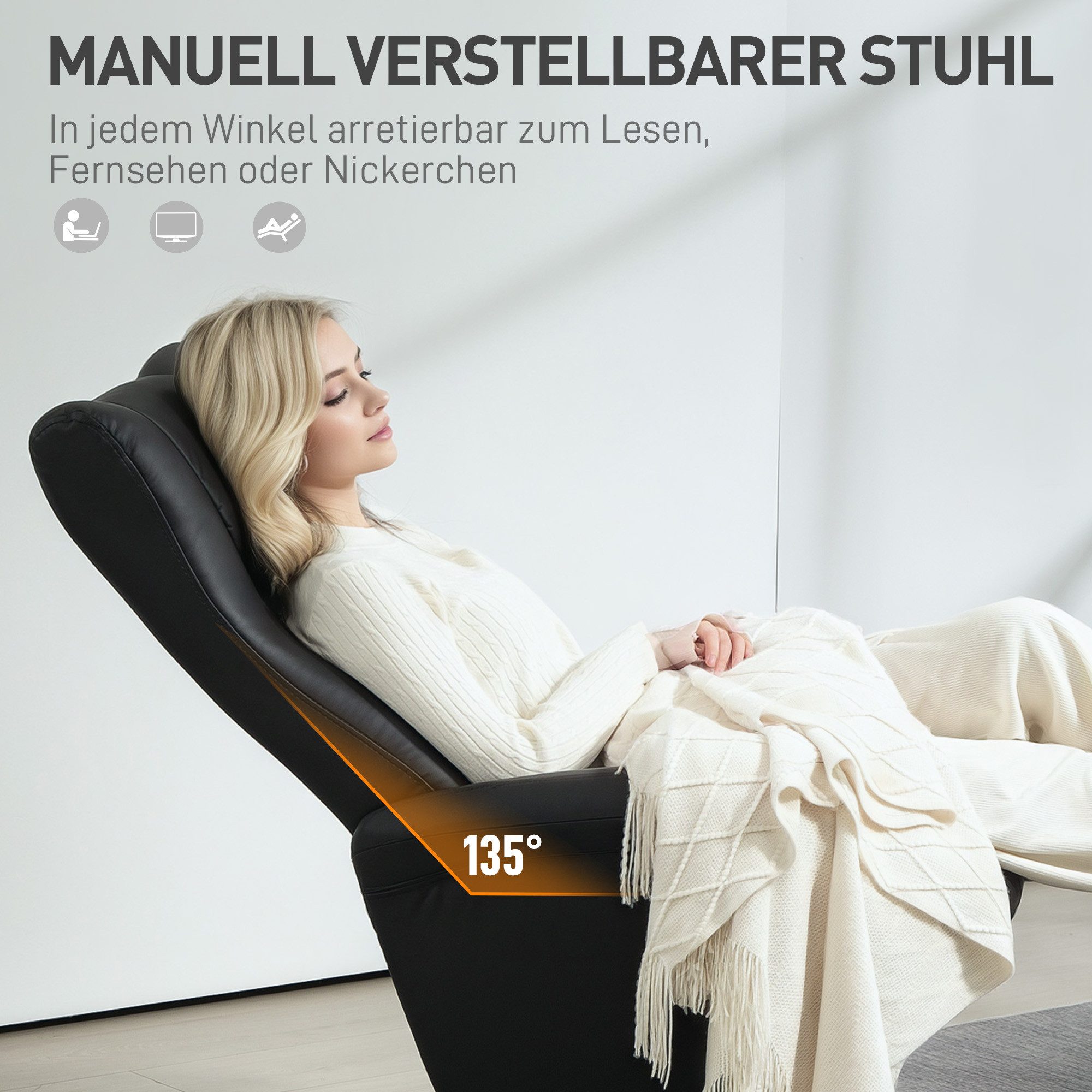 HOMCOM Relaxsessel mit Hocker 360°Drehbar TV-Sessel mit Liegefunktion (Fernsehsessel, 1-St., Ruhesessel mit Verstellbar Rückenlehne), bis 150 kg belastbar für W – Bild 4 von 5