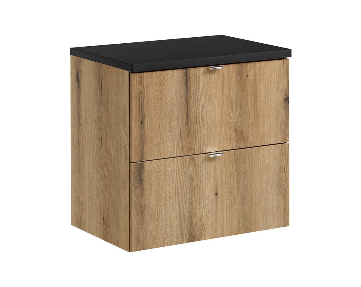 Thumbnail - einfachgutemoebel Waschtisch-Set Bad Waschplatz ILUNA Oak 60cm Schubladen, Becken rund, eiche-schwarz, (Badmöbel Set, 1-...