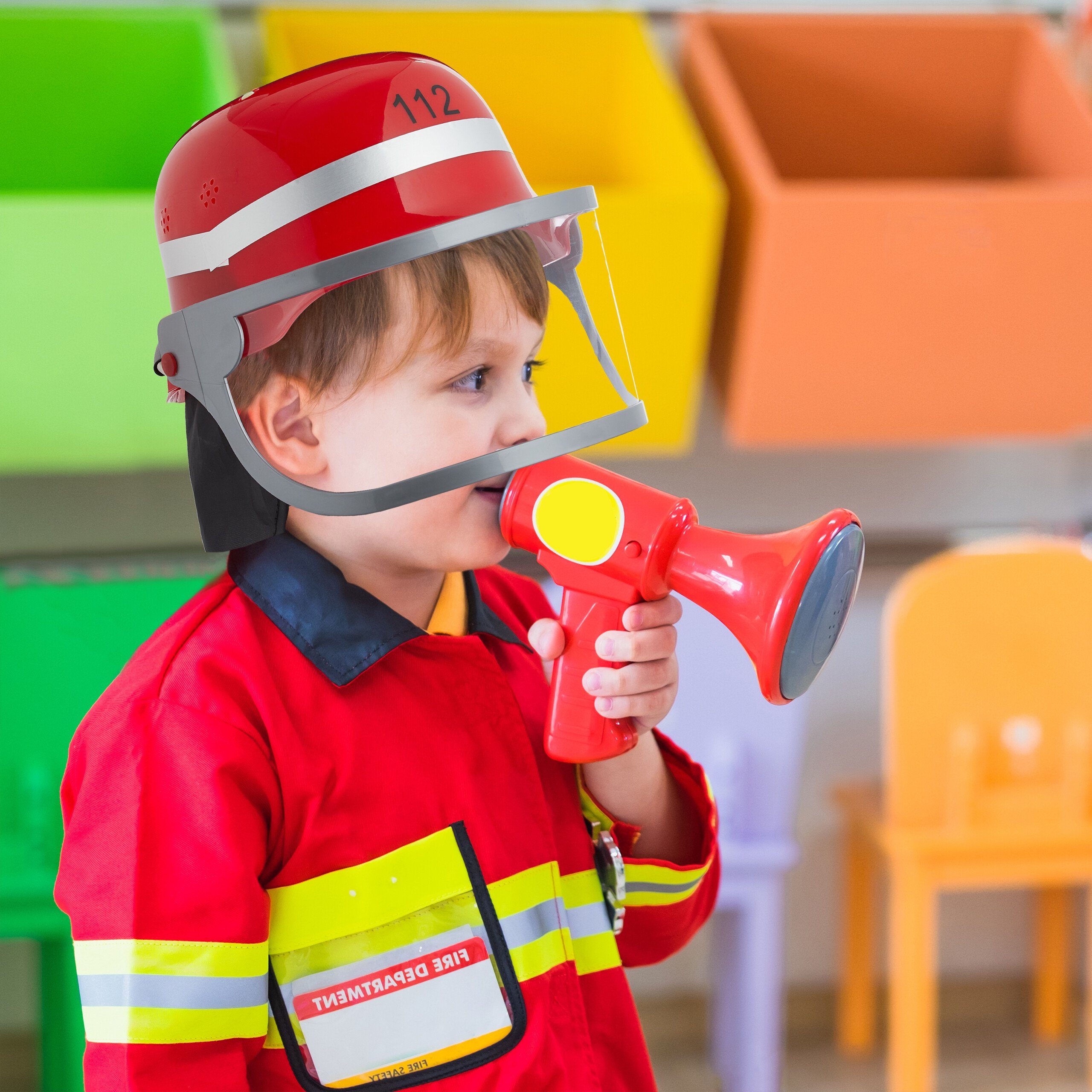 relaxdays Feuerwehrhelm 4er Set Feuerwehrhelm Rot in Kinder für