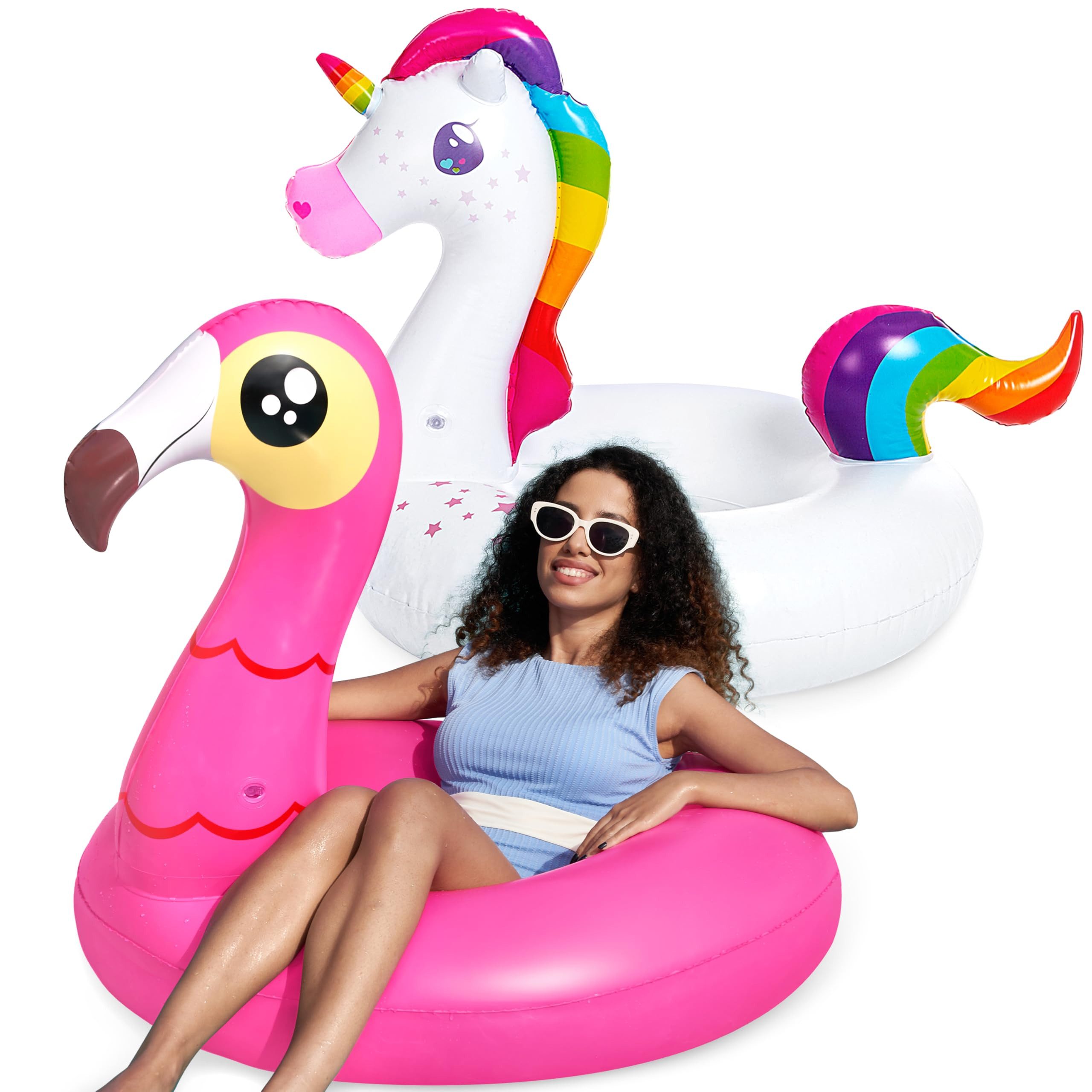 JOYIN Aufblasbare Schwimmfigur JOYIN 2 Pack Aufblasbare Einhorn und Flamingo Luftmatratze mit Glitzer