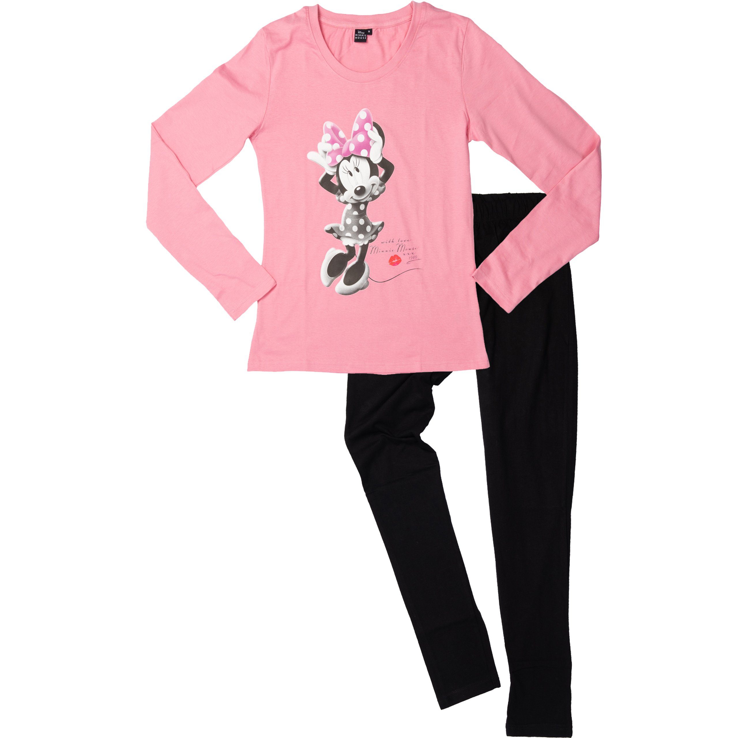 United Labels® Schlafanzug »Disney Minnie Mouse Schlafanzug für Damen -  With love Pyjama Set Langarm Oberteil mit Hose Rosa/Schwarz« online kaufen  | OTTO