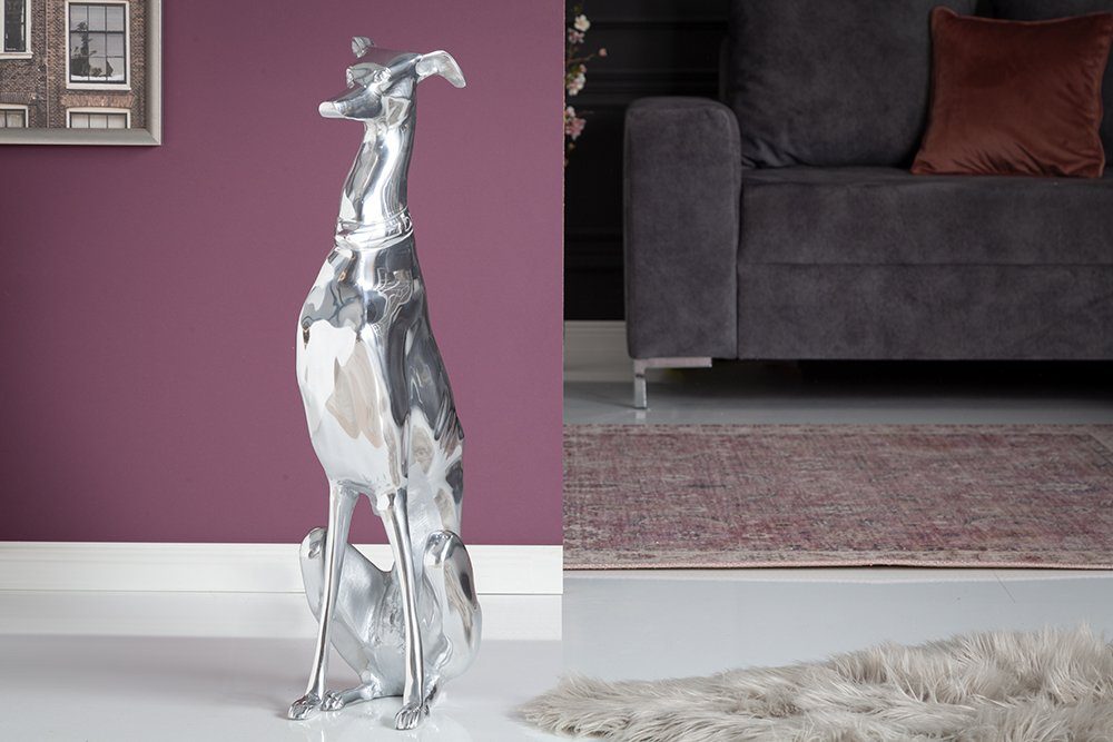riess-ambiente Tierfigur GREYHOUND 70cm silber · Skulptur im Windhund-Design · Dekoration, große Hunde-Statue · Aluminium-Metall · Dog-Accessoire fürs Wohnzimmer