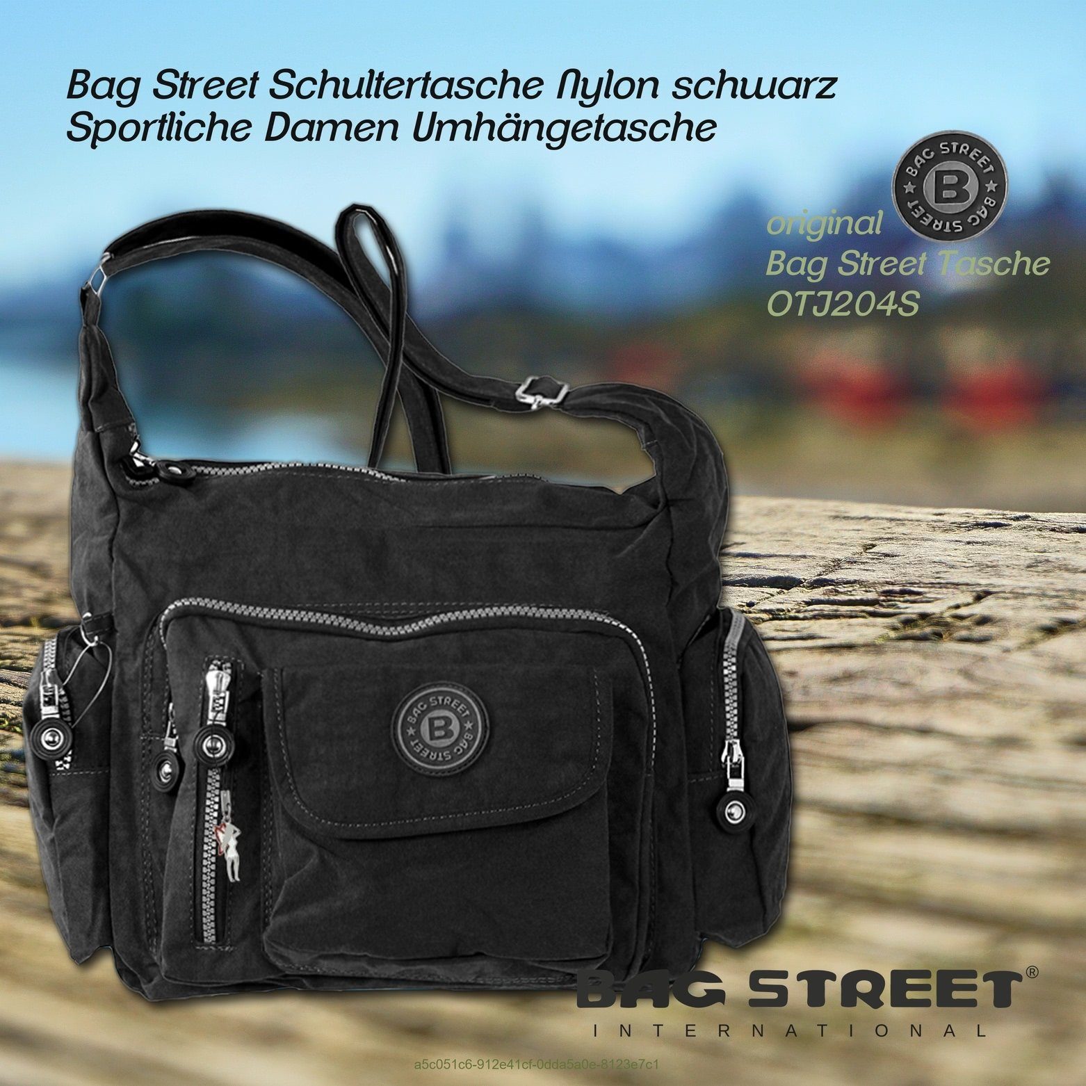 ca. 30cm Schultertasche Damenhandtasche STREET Bag Schultertasche Schultertasche x Street (Schultertasche), 22cm BAG Nylon, schwarz ca.