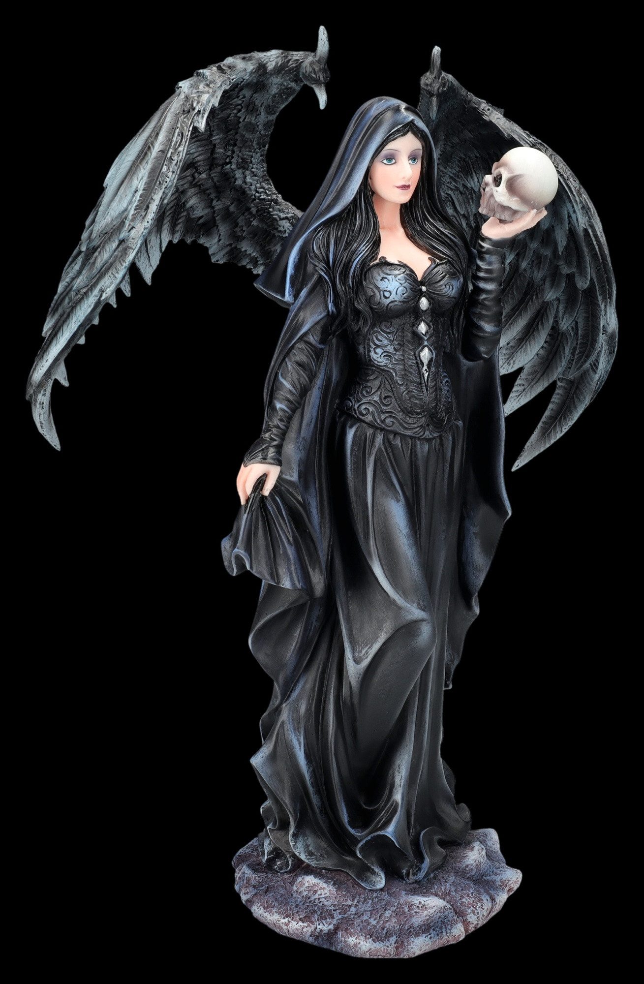 Figuren Shop GmbH Dekofigur Dark Angel Mortisa – Mystische Engel Statue mit Flügel 32,5 cm Deko
