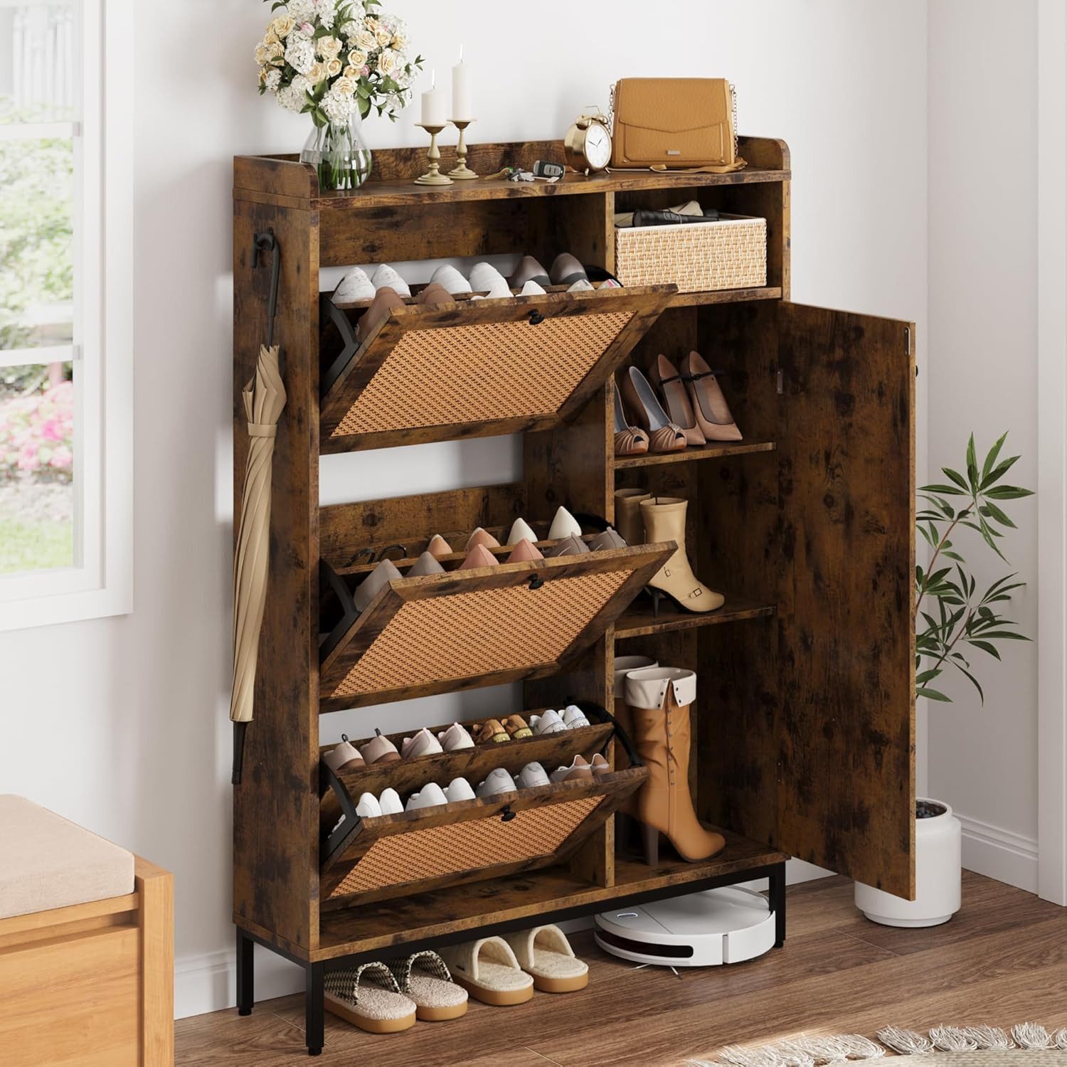 GarveeMore Schuhschrank aus Rattan mit 3 günstig online kaufen