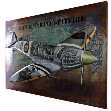 Home4Living Metallbild Wandbild Unikat Relief handgefertigt B=120cm, Spitfire, 3D Effekt