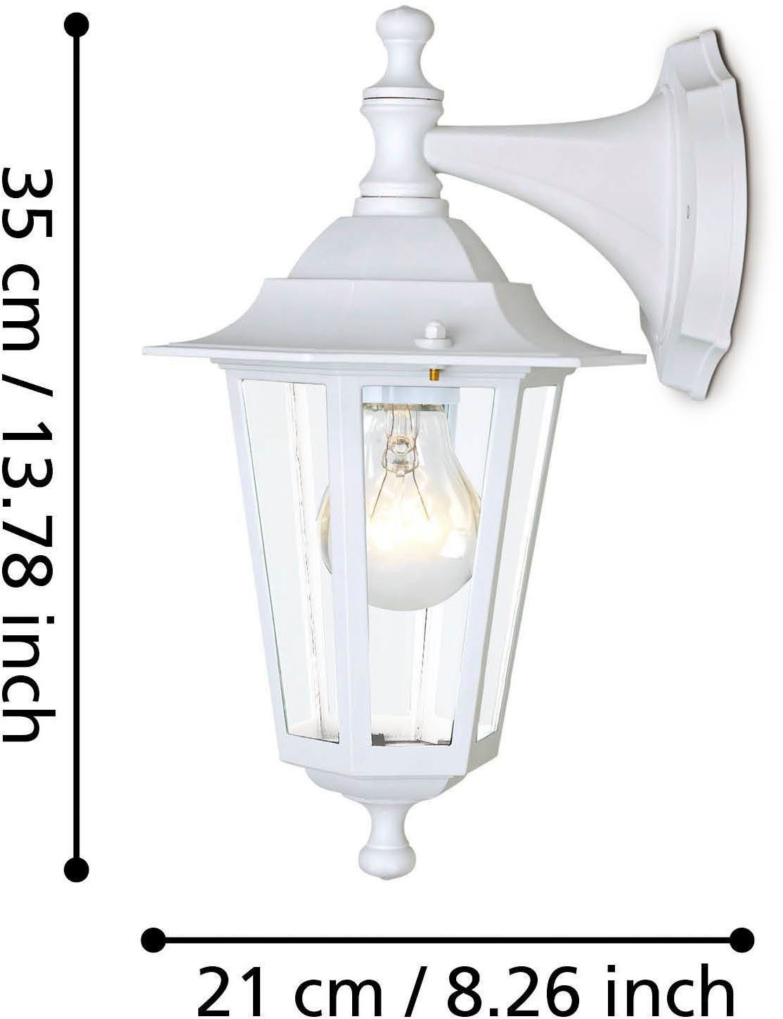 EGLO LED Wandleuchte LATERNA 5 L16,5 x H35 x AL21 cm, spritzwassergeschützte Lampe, ohne Leuchtmittel, Außen-Wandlampe, Wandleuchte, Weiß, E27, IP44, L16,5 x H35 x AL21 cm