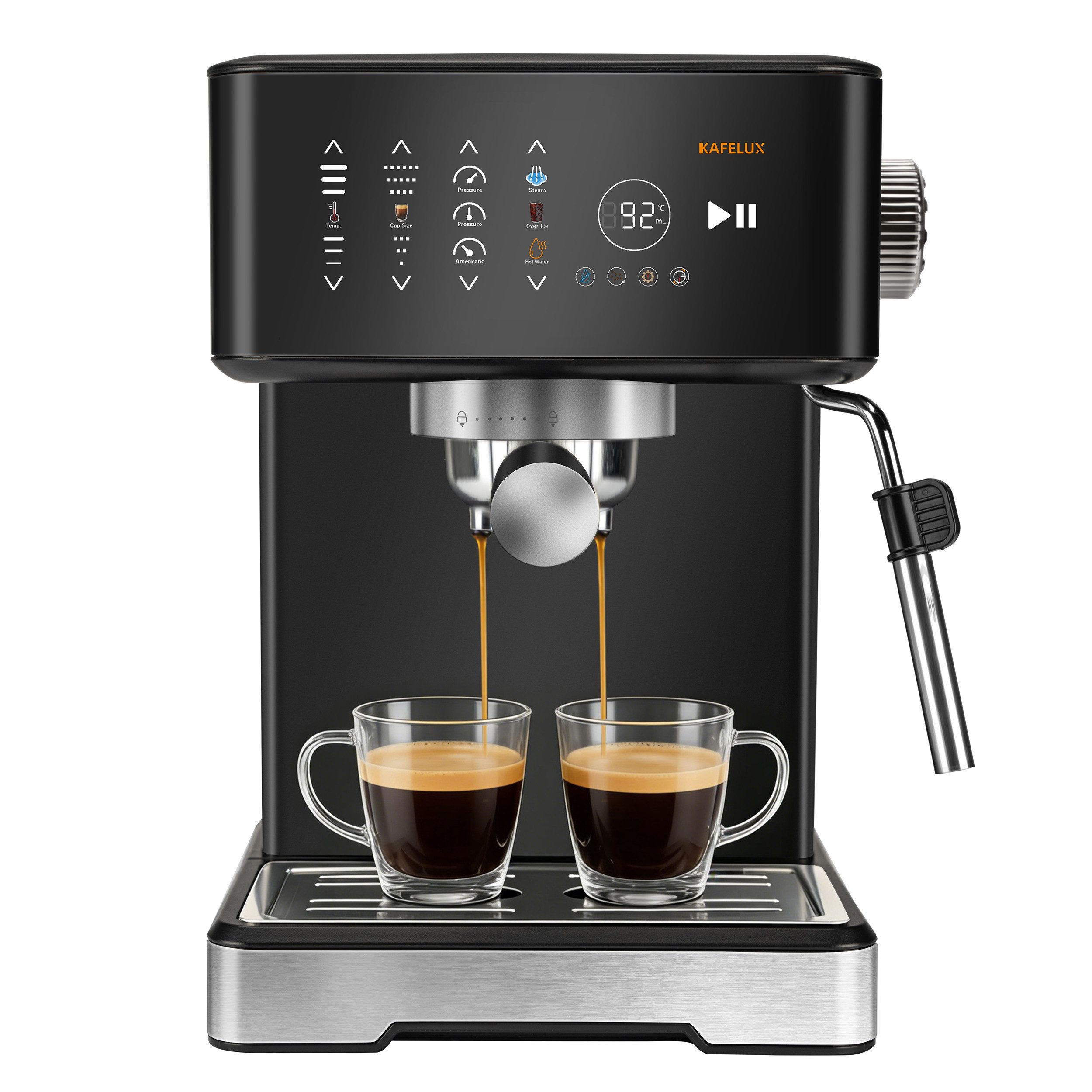 WHEELYOU Espressomaschine TC51P 20 bar 1400 W Siebträgermaschine mit Milchaufschäumer, Touchscreen, Filtersieb, Kapseladapter, Espresso, Cappuccino & Latte für Kaffee zu Hause