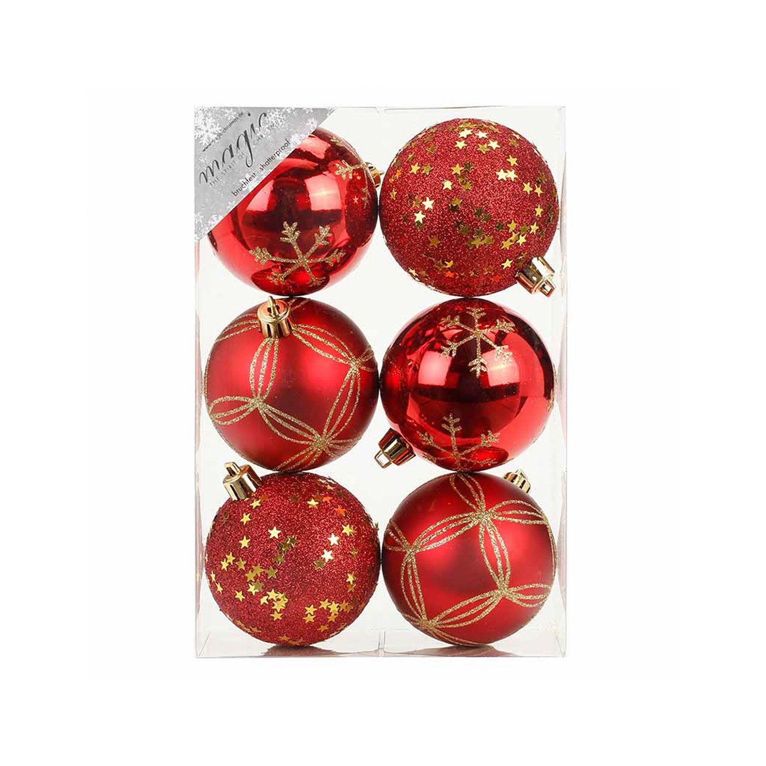 INGE-GLAS® Weihnachtsbaumkugel Weihnachtskugeln Rot, Ø 8 cm, 6 Stück, bruchsic