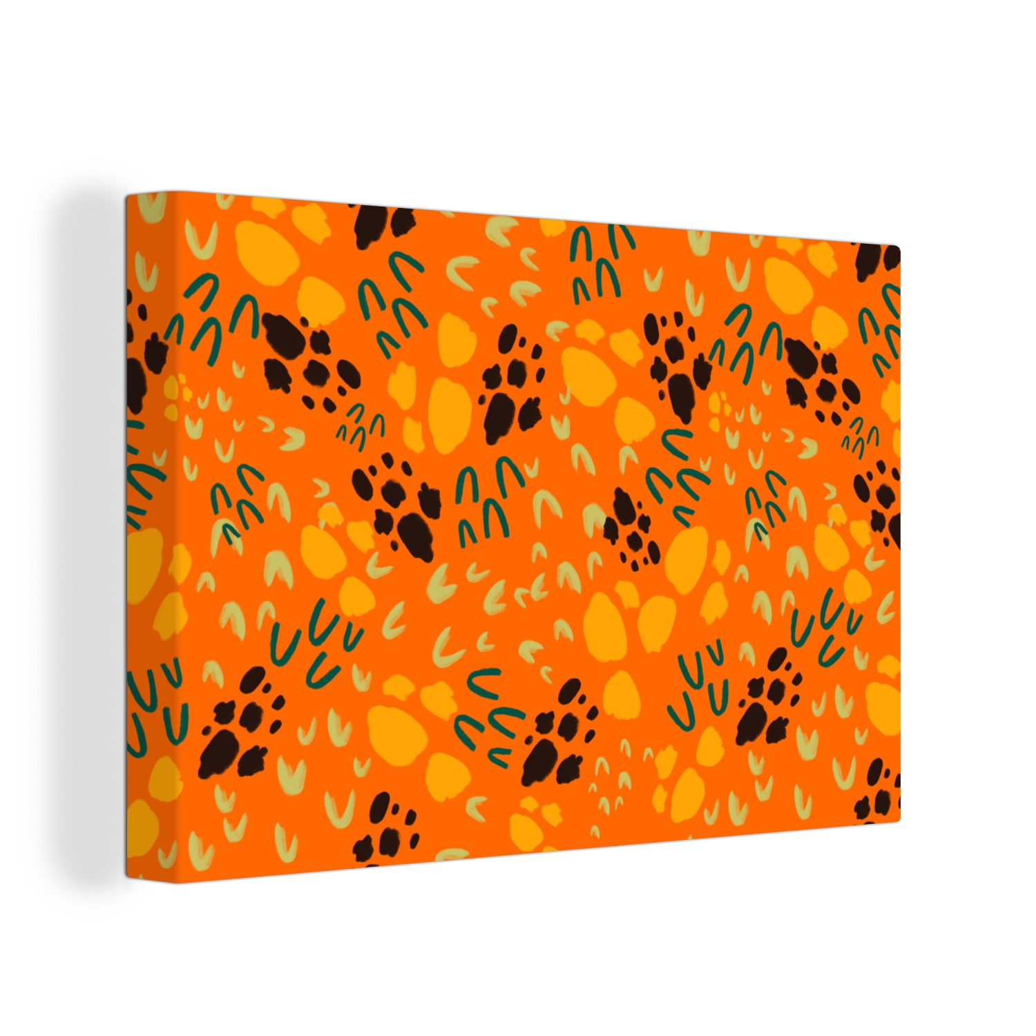 OneMillionCanvasses® Leinwandbilder, Aufhängefertig, - Orange Muster, Leinwandbild St), Wandbild (1 30x20 cm - Wanddeko, Sporen