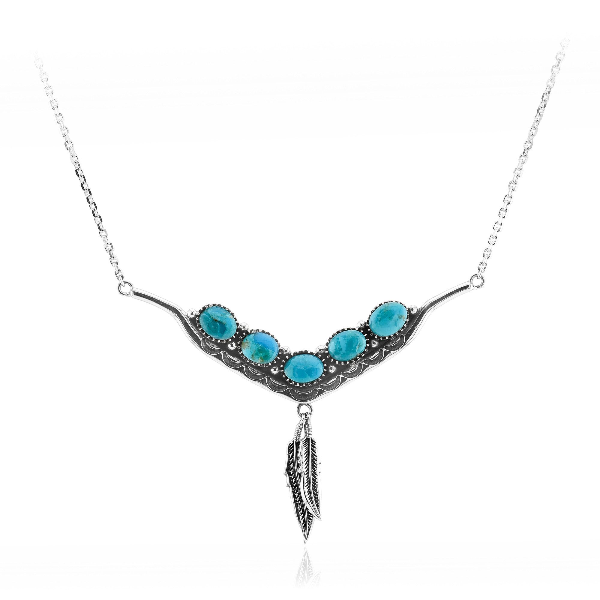 Cavill Silberkette Cavill 925 Sterling Silber Halskette mit blauen Kingman Türkisen, Boho (1-tlg)