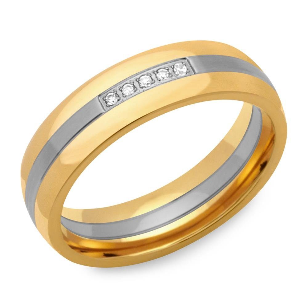 Unique Fingerring Unique Edelstahlring vergoldet 6mm Breite mit Zirkonia R9183