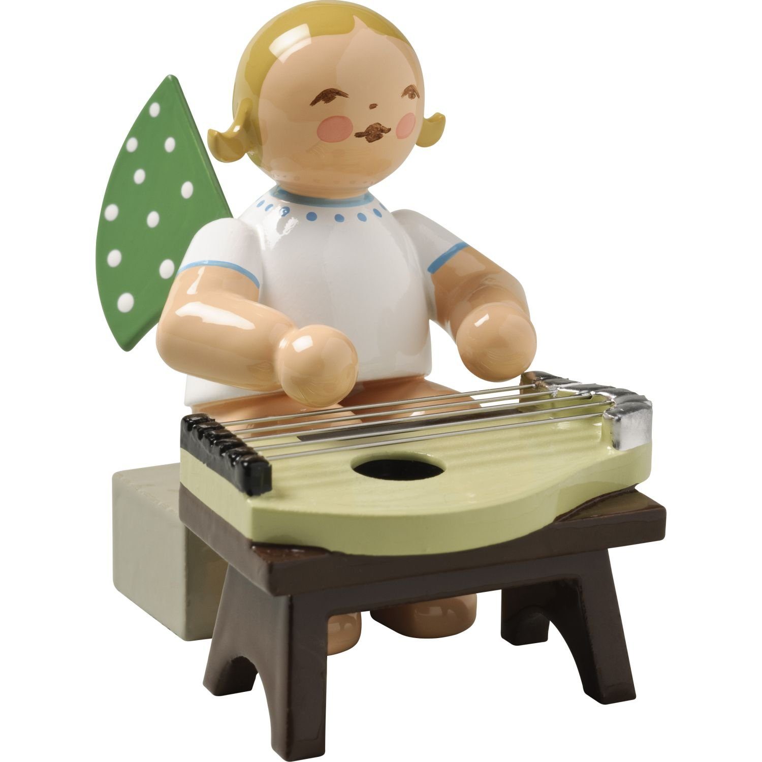 Wendt & Kühn Weihnachtsfigur Engel mit Zither Sitzend 650/49A, Haarfarbe zufällig blond oder braunhaarig