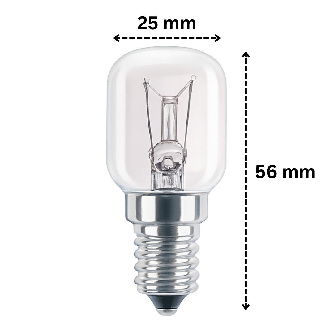 RACEL Spezialleuchtmittel 2x E14 Backofenlampe 25W 300°C Warmweiß Kühlschranklampe 125 Lumen, E14, 2 St., Warmweiß