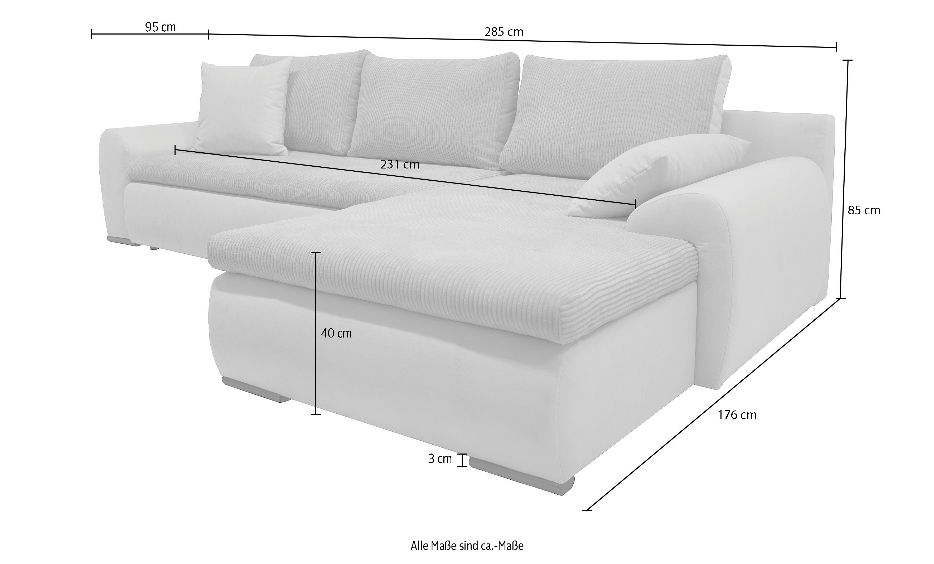 Home affaire wahlweise Win, Ecksofa mit Bettkasten und Bettfunktion